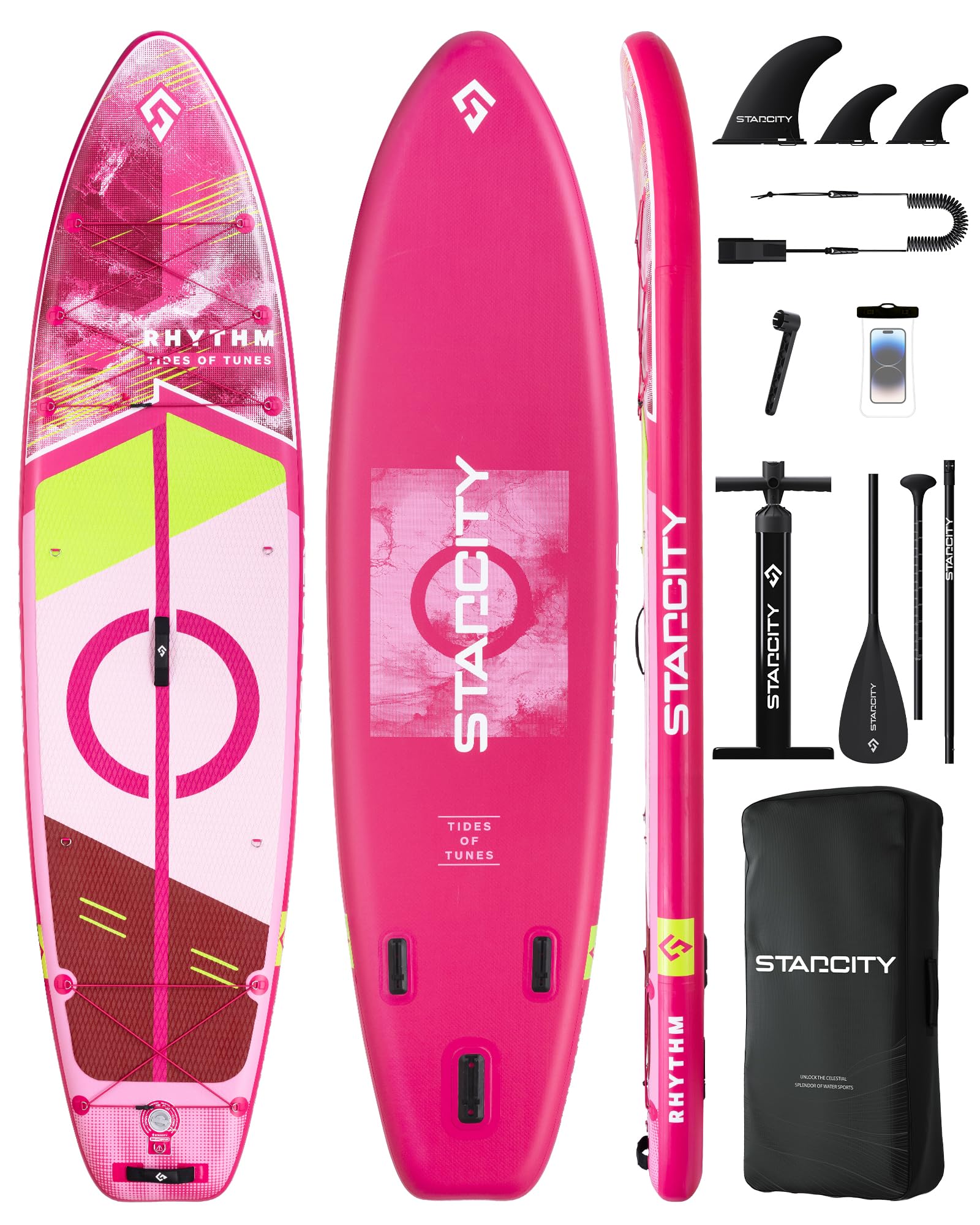 STARCITY SUPボード インフレータブル 350×88×15cm 耐荷重250kg 超ワイド サップボード 2人乗り 初心者向け ヨガ・アウトドア フルセット ピンク