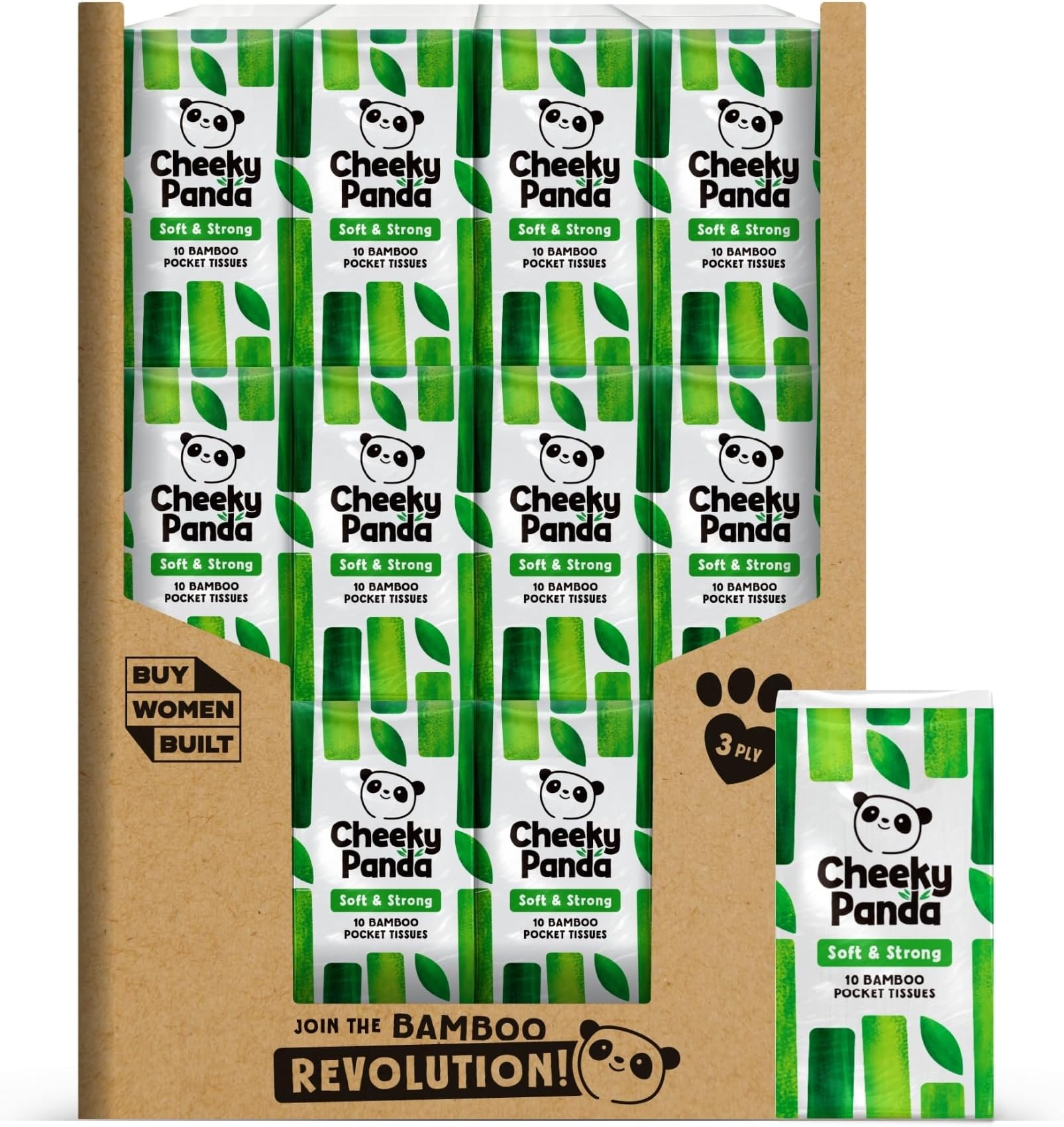 The Cheeky Panda – Bamboo Pocket Tissues | Bulk Box of 96 Packs (10 Tissues per Pack) | Hypoallergenic, Eco-Friendly, Super Soft, Strong & Sustainable
