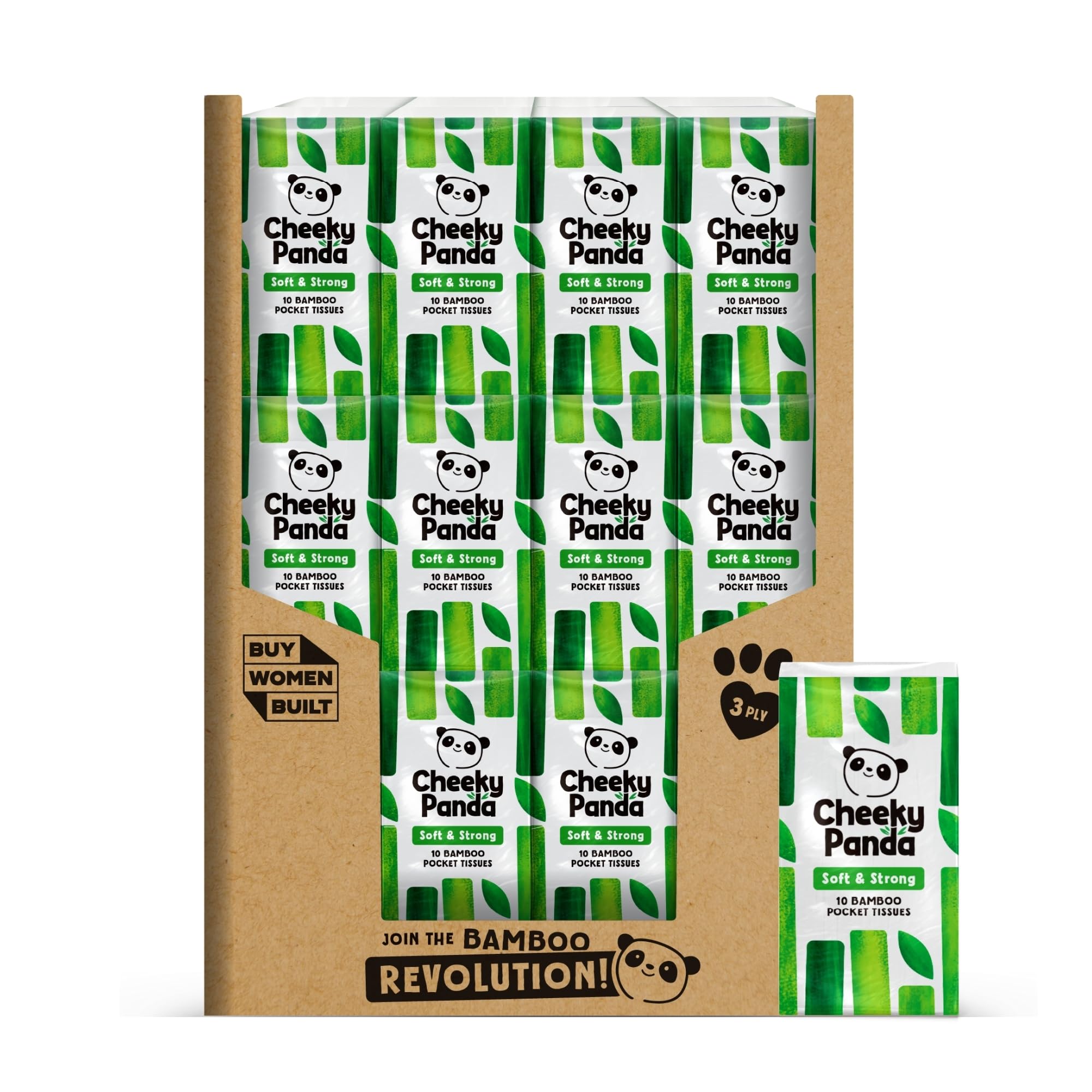 The Cheeky Panda – Bamboo Pocket Tissues | Bulk Box of 96 Packs (10 Tissues per Pack) | Hypoallergenic, Eco-Friendly, Super Soft, Strong & Sustainable
