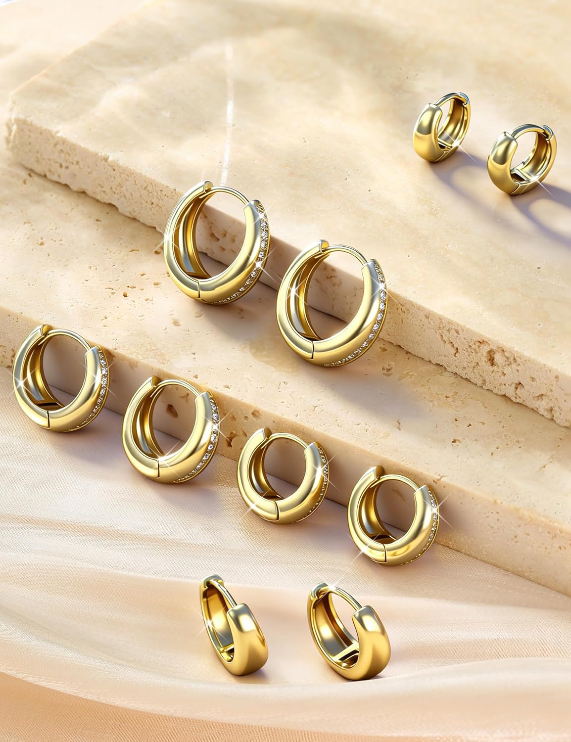 SAILIMUE 5 Pairs Small Hoop Earrings for Women Trendy 14K Gold Plated Earrings Cubic Zirconia Earring Set Hypoallergenic Huggie Hoops Chunky Earring Sets for Multiple Piercing - Image 7