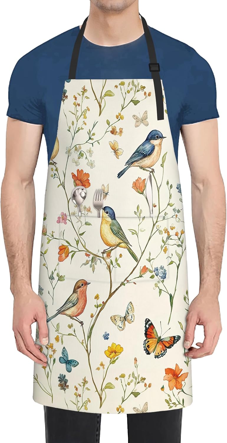 Kitchen Apron with Pocket,Waterproof Adjustable Neck and Long Ties, Cooking Baking Gardening Painting Apron for Women - Image 8