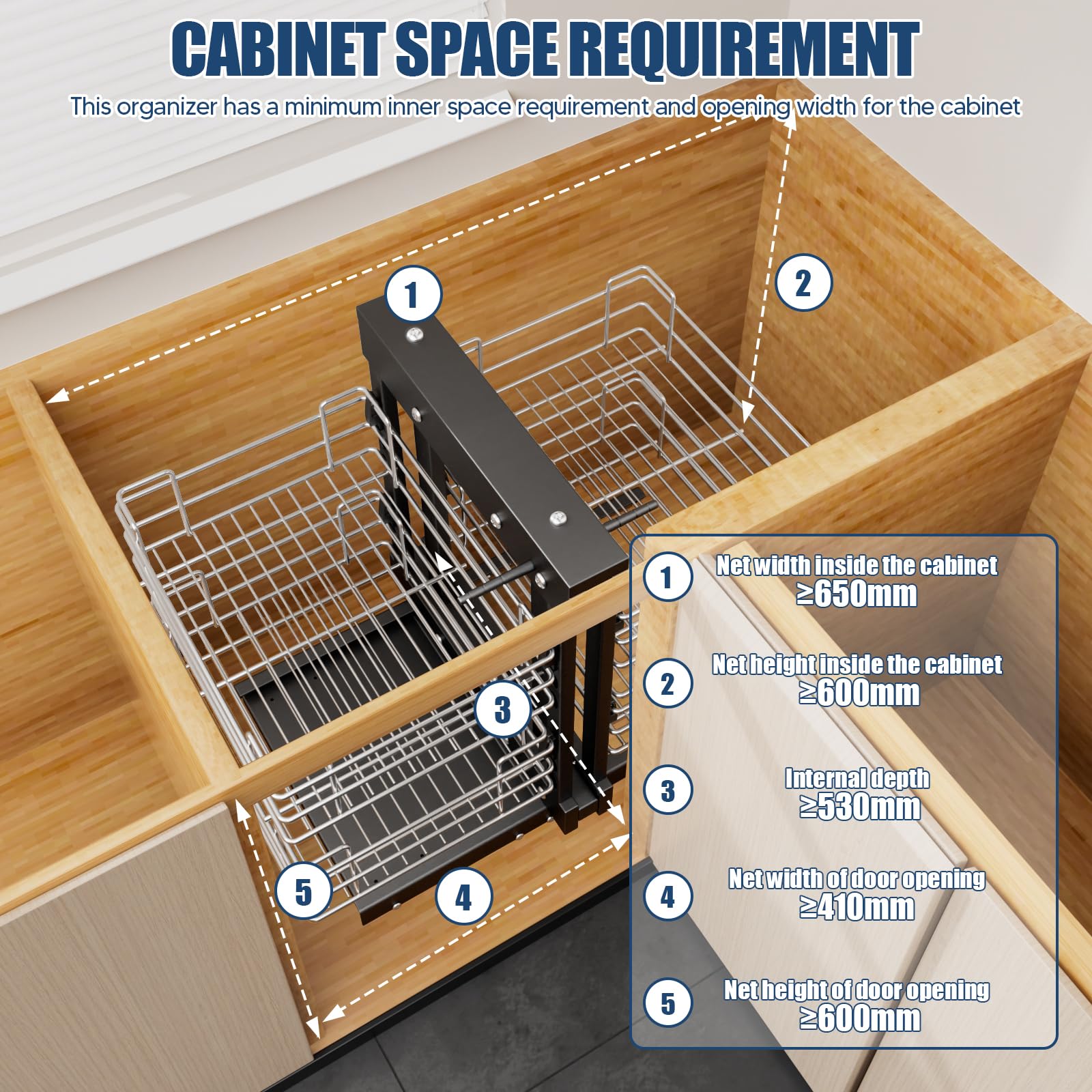 VELPAX Organiseur coulissant d'angle aveugle pour armoire de 900 mm, compatible avec ouverture à gauche et à droite, acier inoxydable Étagère d'angle panier coulissant à 2 niveaux, montage par le bas