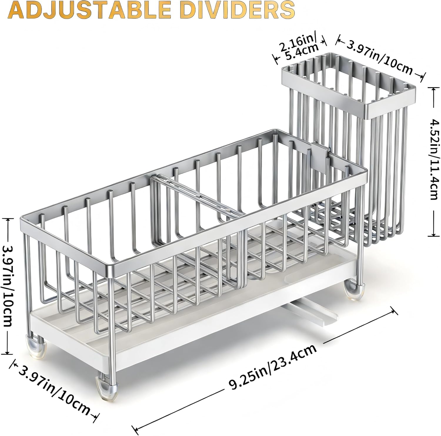 Cisily Sponge Holder for Kitchen Sink, Sink Caddy Organizer with High Brush Holder, Kitchen Countertop Organizers and Storage Essentials, Rustproof 304 Stainless Steel (Silver, 9.25?)