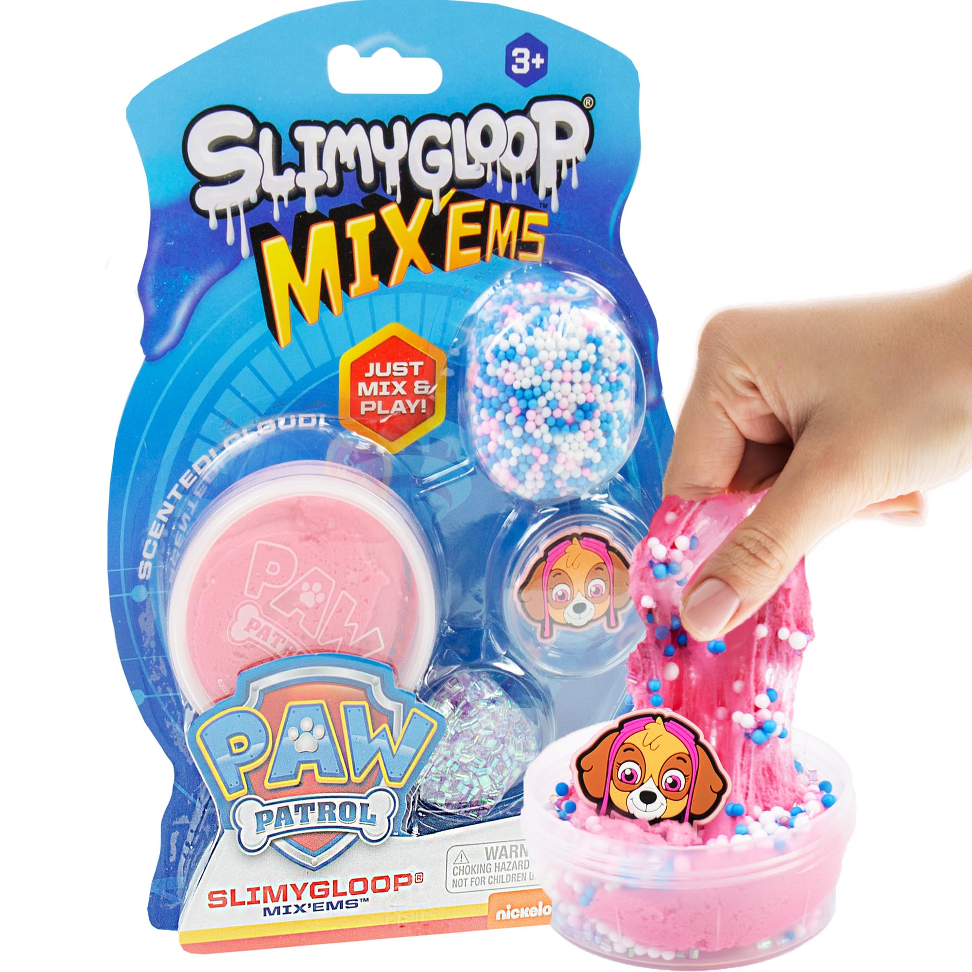 Paw Patrol SLIMYGLOOP Mix'Ems Bubblegum Cloud Slime, 2.5 oz With Fun Mix-Ins, Rubber Skye Charm, Toys for 3 Year Old Boys, Fidget Toy, Super Soft Non-Sticky Stress Relief Toy