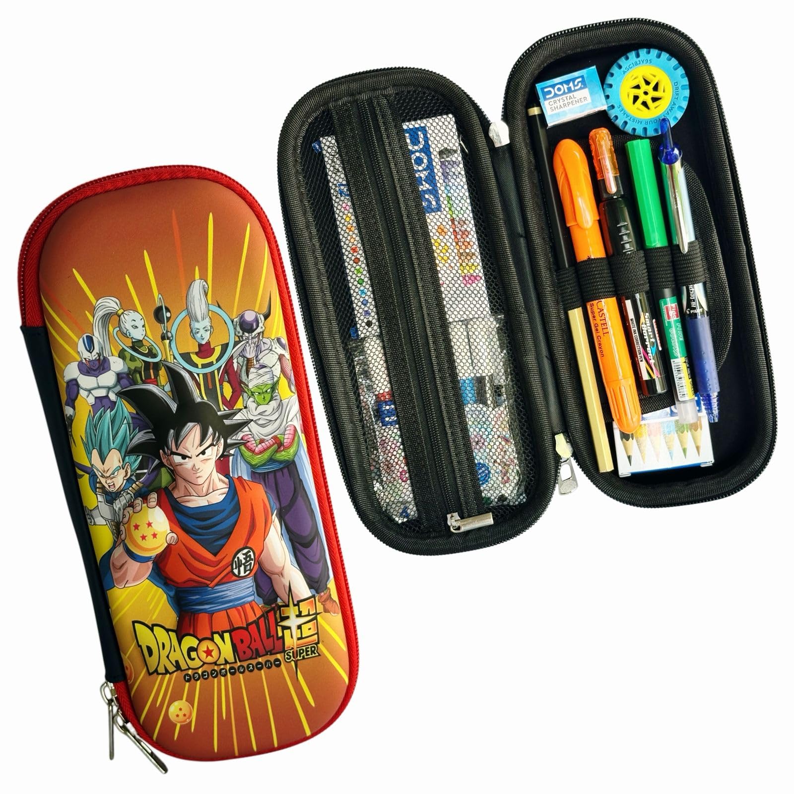 MSGH EVA Material Durable Hard-Shell Pencil Pouch with Spacious Compartment, mesh Pocket, and Elastic Holders -Ideal for School, Office, and Daily use -1 piece (Dragonball Eva 1 Piece)-image-36