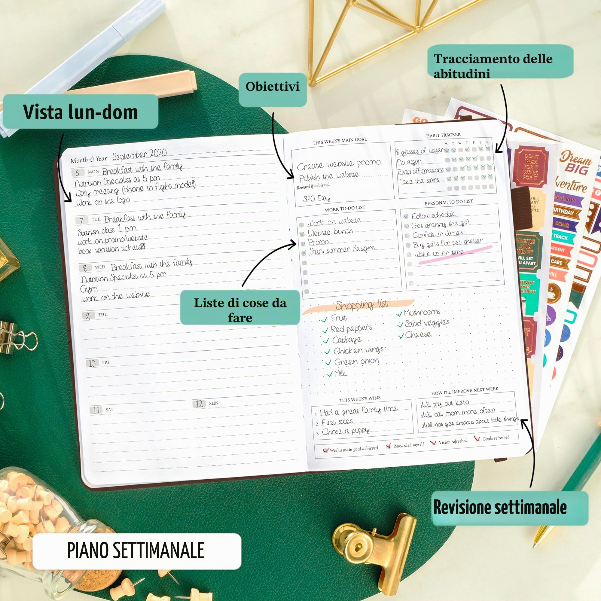 Legend Planner - Agenda settimanale e mensile senza date, per raggiungere i tuoi obiettivi e vivere più felice, taccuino organizer, diario di produttività, per donne e uomini