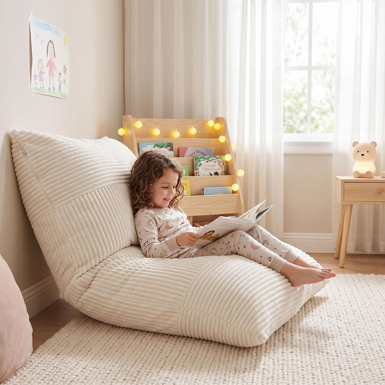 BRINJOY 3 in 1 Kids Bean Bag Chair Bed, Memory Foam Filled Floor Bed Bean Bag Sofa with Removable Washable Cover for Playroom Daycare Bedroom, Lazy Floor Mattress for Boys Girls Ages 3+