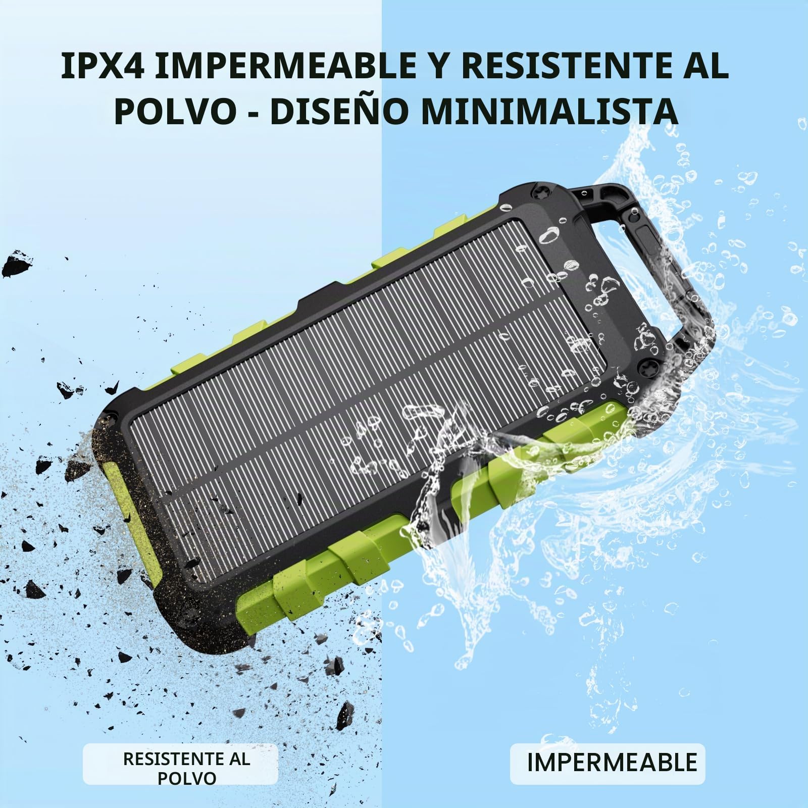 TOENNESEN Cargador Solar 26800 mAh Power Bank Solar, Bateria Externa con Carga Rápida 15 W Impermeable IPX4 2 Puertos USB + Linterna LED Compatible con Smartphones Tablets Camping y Emergencias