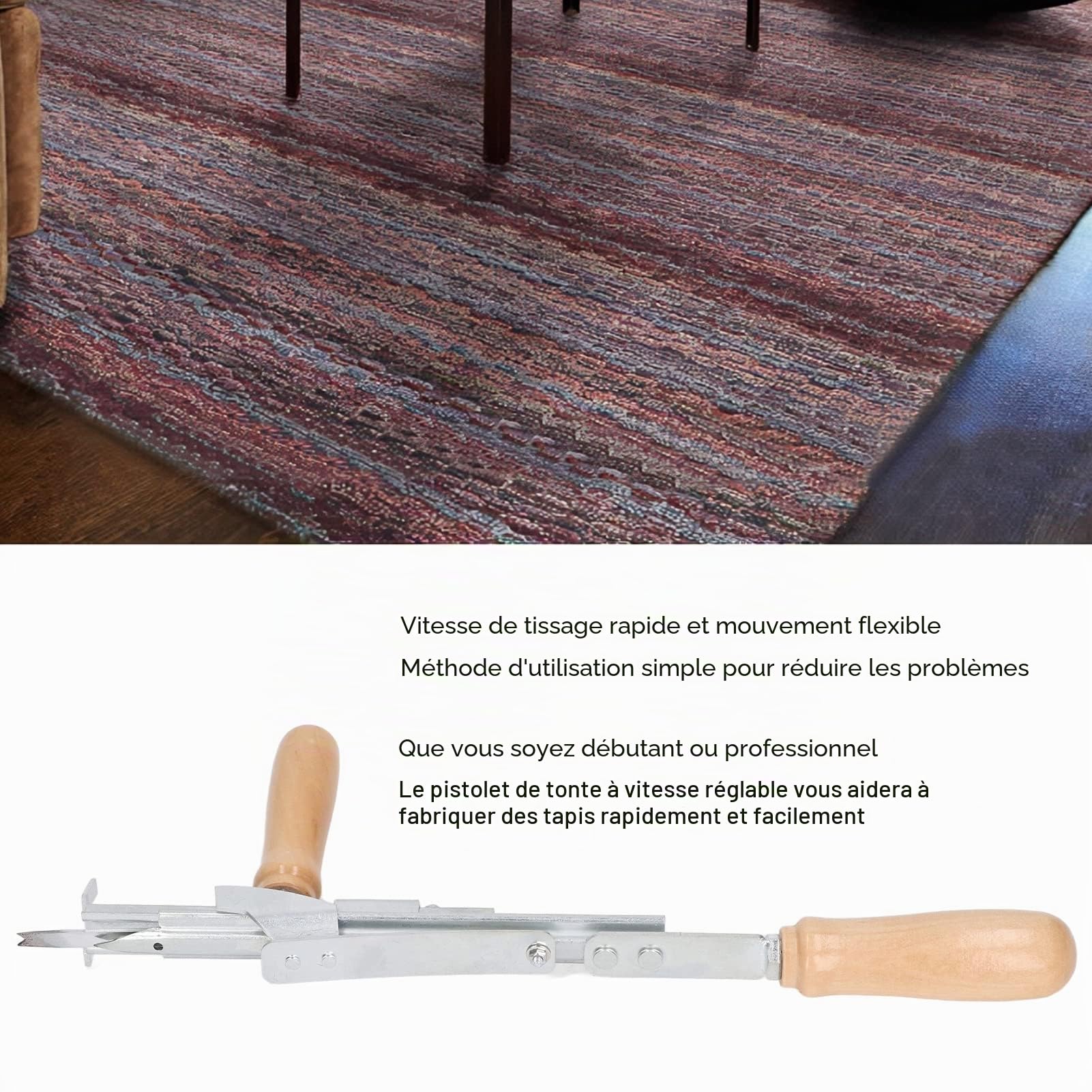 Outils Manuels De Tuftage De Tapis Machine De Tapis Portable Avec Manche En Bois De Hêtre Pour la Couture De Tapis Vitesse Manuelle Pour Bricolage Tufting Débutant