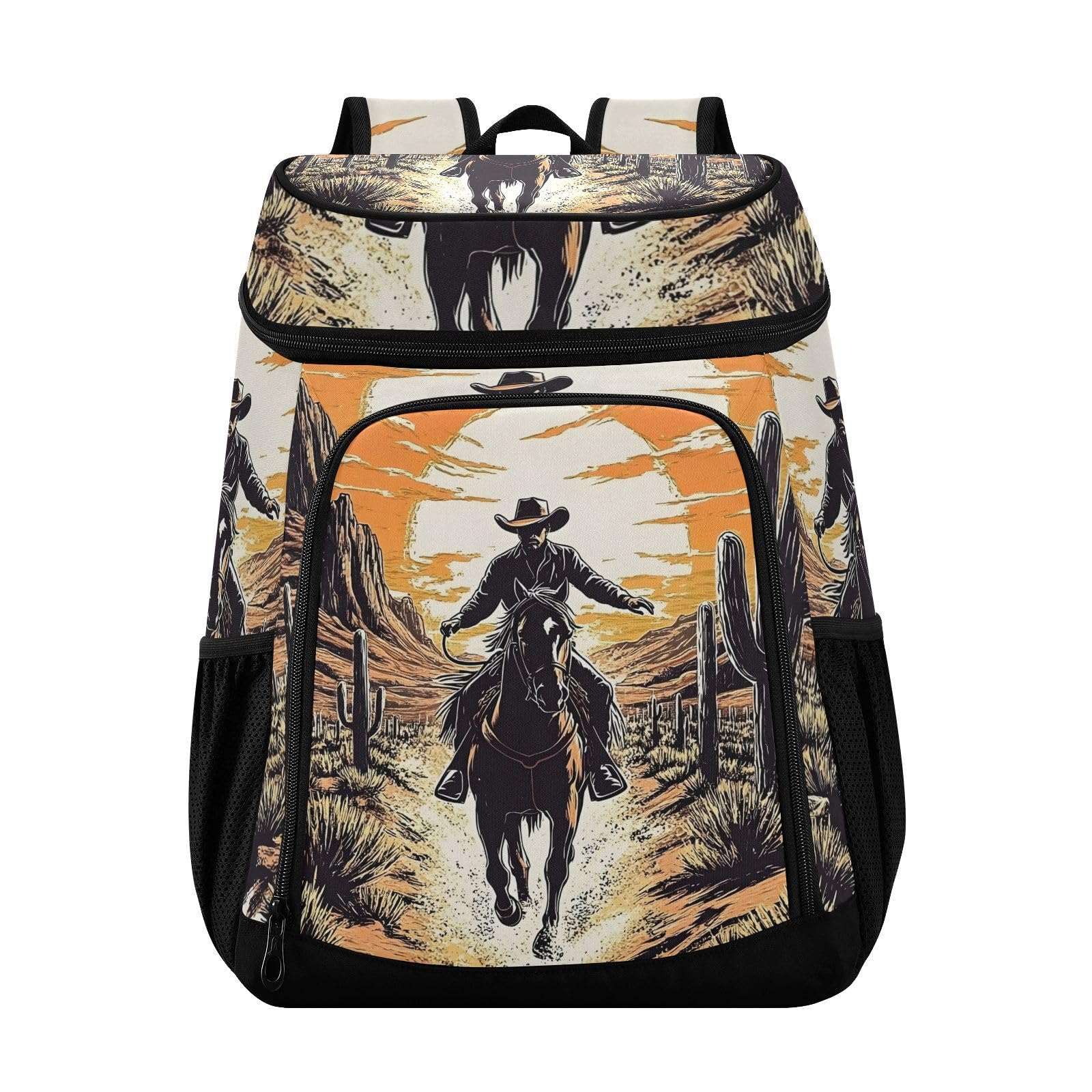 Western Cowboy Sunset Desert Cactus Cooler Backpack Cooler Insulated Leak Proof Lunch Backpack 36 Cans Waterproof Soft for Men Women Picnic Hiking Camping Beach