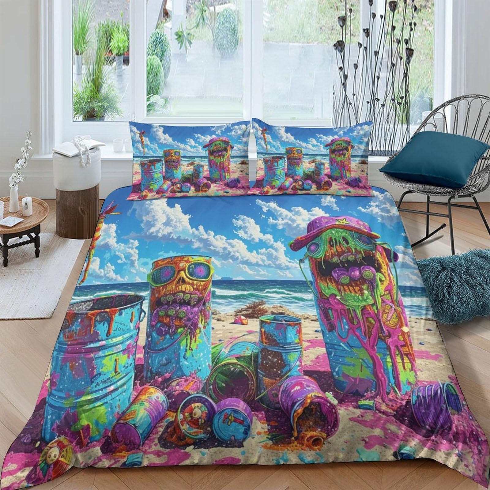 Housse de couette 3D imprimé parure de lit microfibre 200x200 fermeture éclair taies d'oreiller