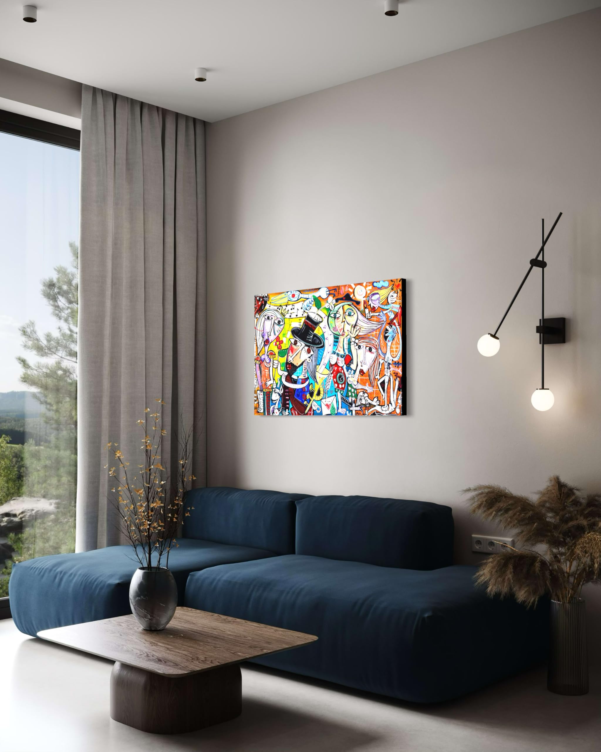 Sivigliart Quadro Moderno Soggiorno Scena Jazz Musicista Figure Cubiste – Stampa su Tela Decorazione Parete