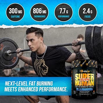 ALPHA LION Superhuman Burn 2 in 1 Metabolism Booster Pre Workout and Thermogenic Fat Burner for Men Appetite Suppressant and Weight Loss Supplement (21 Servings, Blue Gummy Bear Flavor)