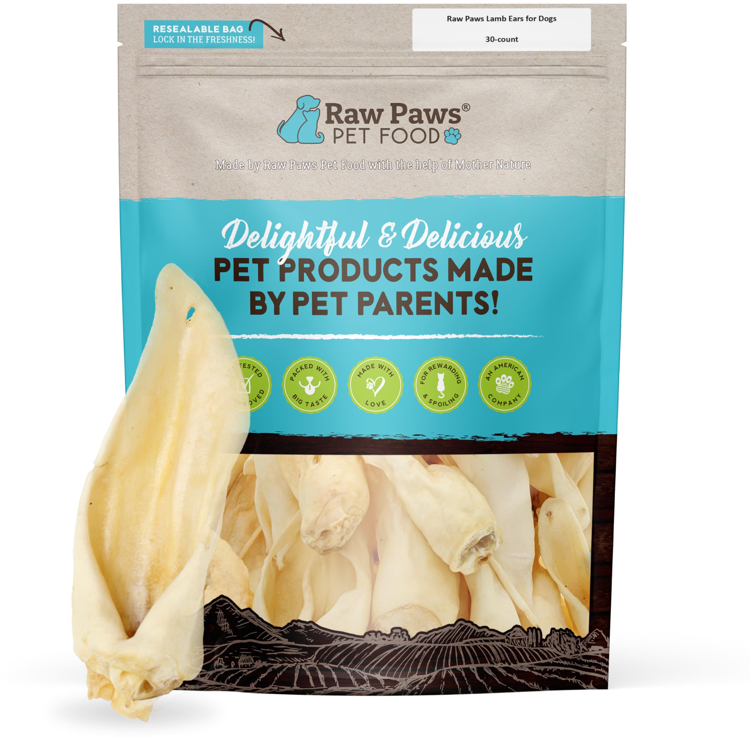 Raw Paws Lamb Ears for Dogs (30 Pack) - Packed in USA - Crunchy Lamb Dog Treats - Single Ingredient, Natural Rawhide Alternative Dog Chews - Preservative & Additive Free