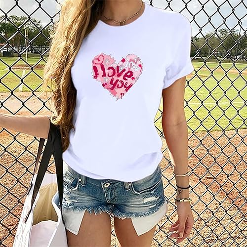 Miniatura 2 de Camisetas de verano para mujer, con estampado de corazón, de manga corta, para el día de San Valentín, lindas camisetas gráficas