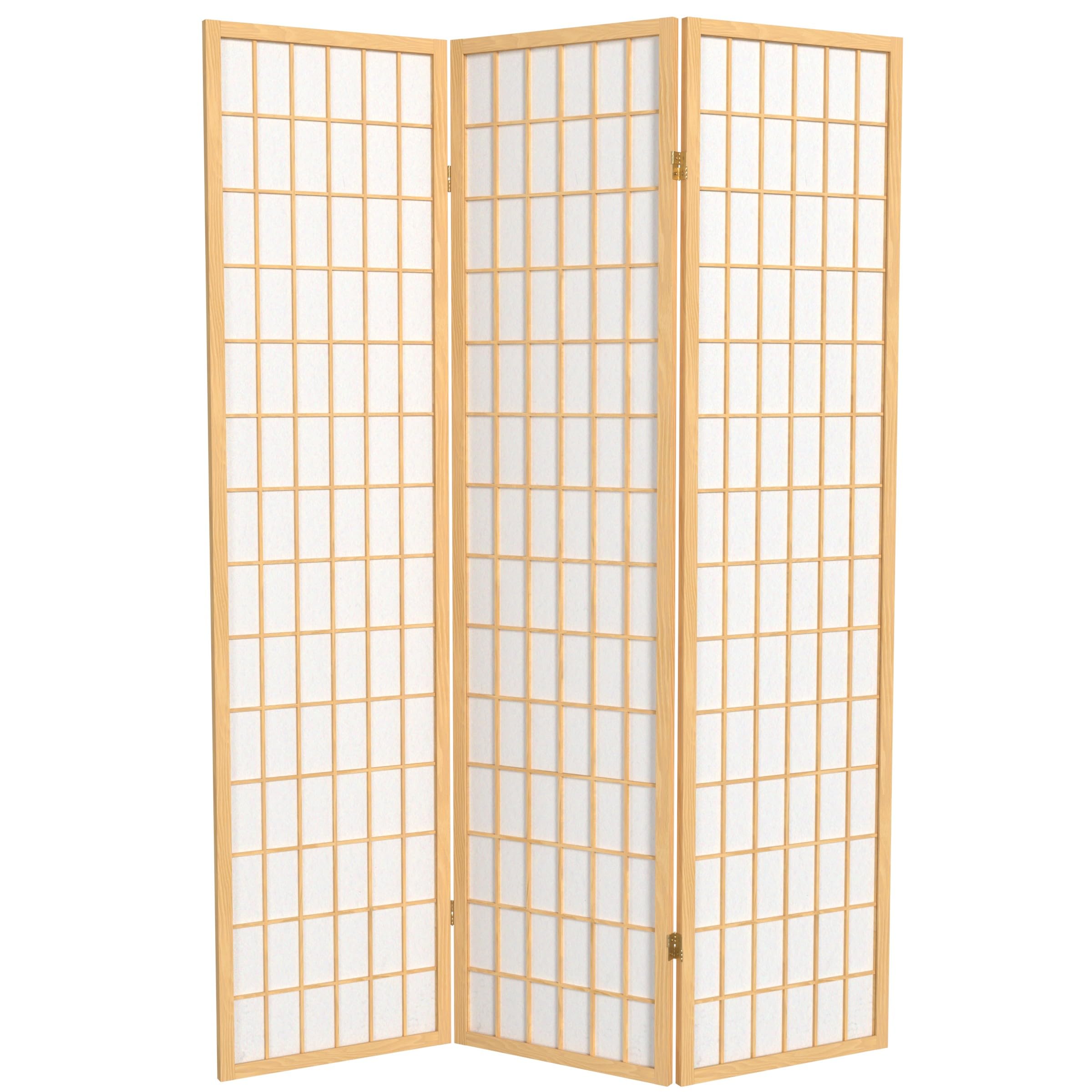 ORIENTAL Furniture 6 ft. Tall Window Pane Shoji Screen - Natural - 3 Panels