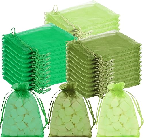 Whaline 120 bolsas de organza con cordón, bolsas de regalo verdes, bolsas de regalo de fiesta de Navidad, bolsas de regalo verde oliva, verde