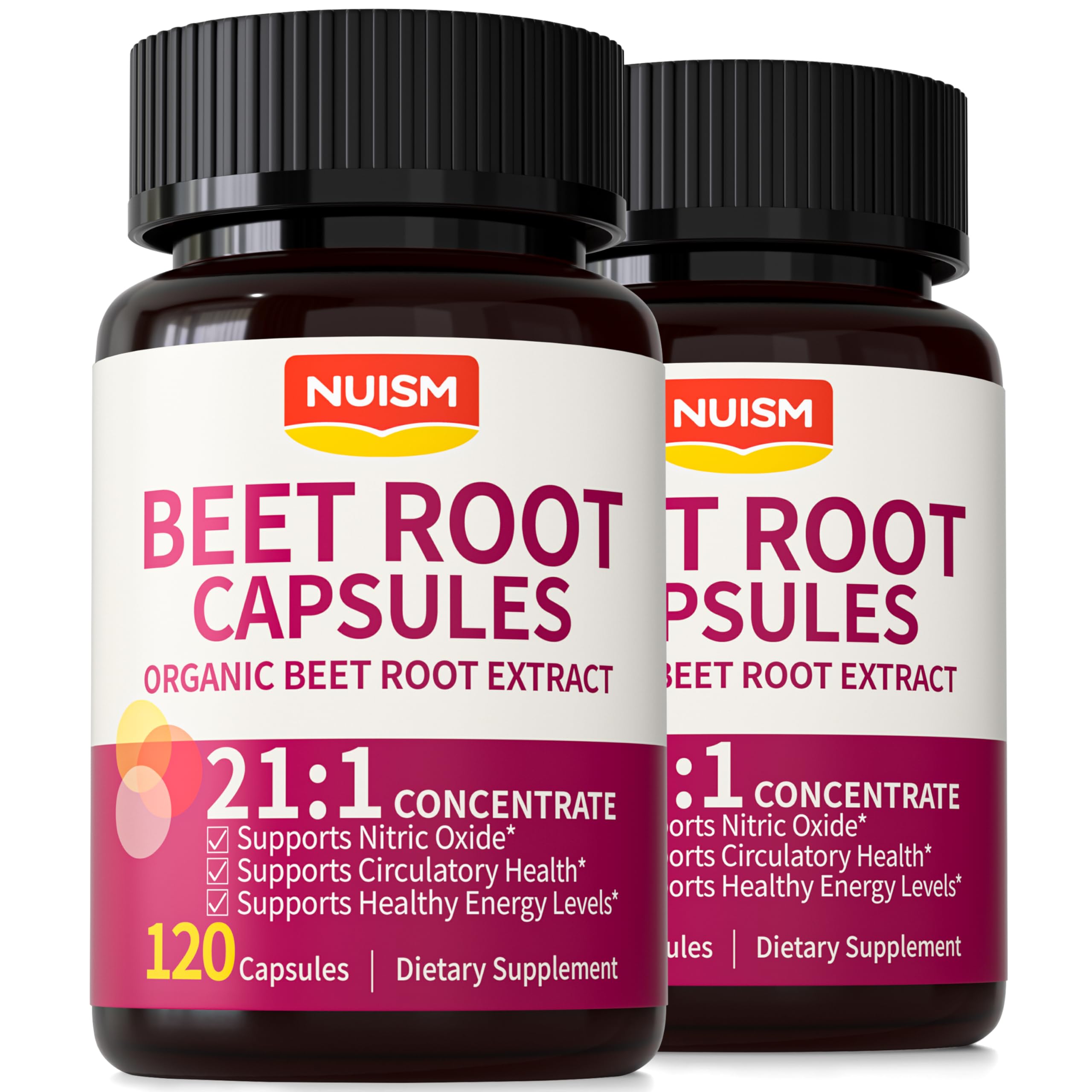 Organic Beet Root Capsules - Red Beets Supplements 21:1 Concentrate Beetroot Extract for Nitric Oxide, Healthy Blood Pressure, Blood Flow Circulation, Energy Gluten-Free 240 Powder Caps