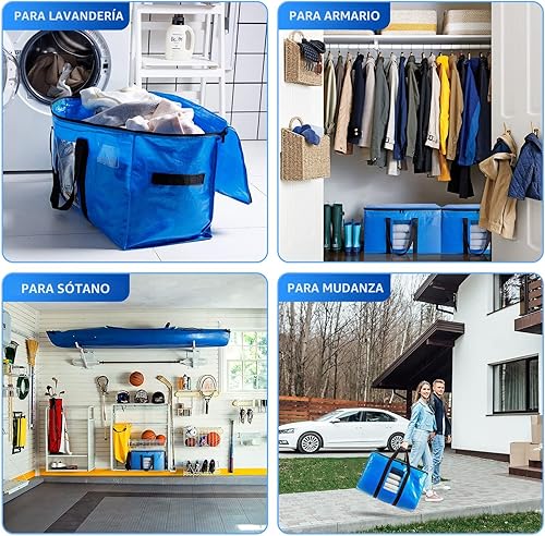 Miniatura 9 de TAILI - Bolsas de mudanza extra grandes, paquete de 4 bolsas azules resistentes para almacenamiento con ventana visible, asas envolventes,