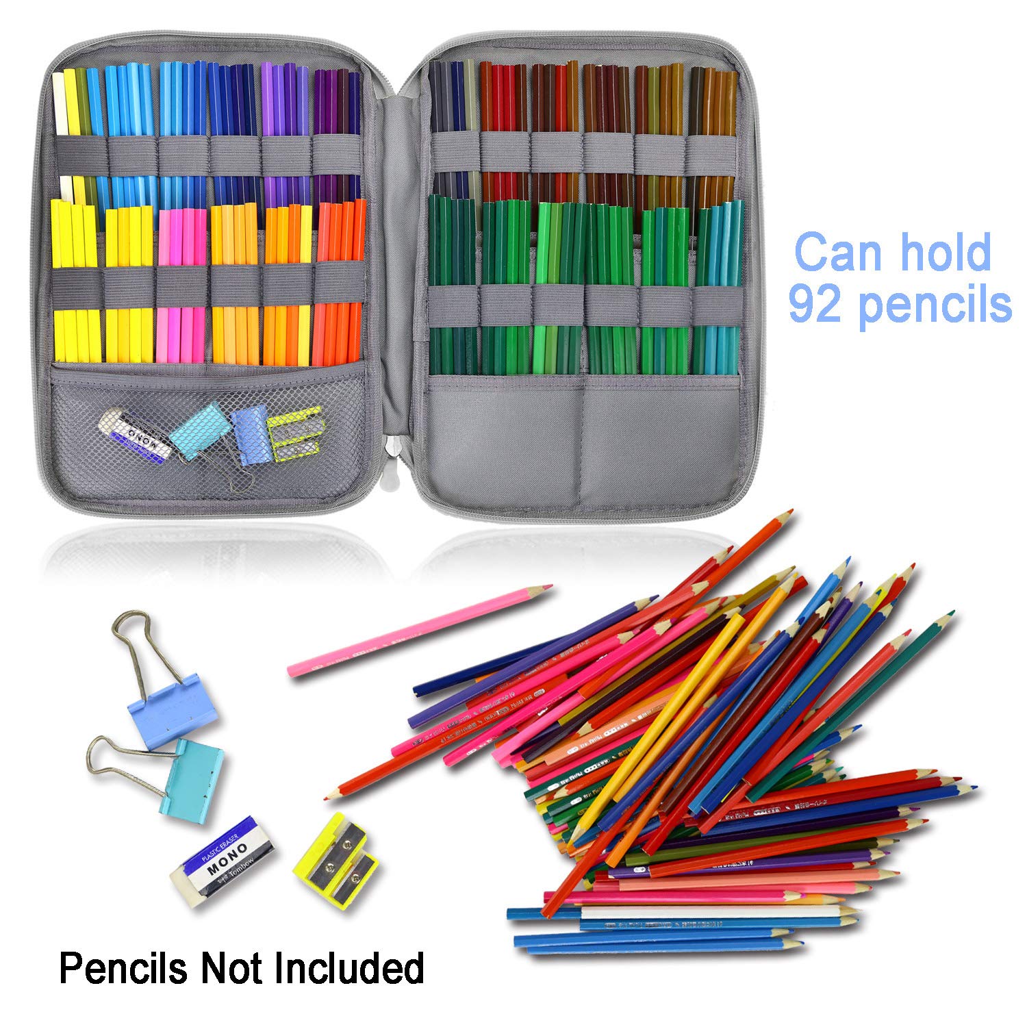 YOUSHARES Federmäppchen mit 96 Fächern, großes Fassungsvermögen, Stiftehalter, Stift-Organizer-Tasche mit Reißverschluss für Prismacolor Aquarell-Buntstifte, Gelstifte für Künstler (lernende Katze)