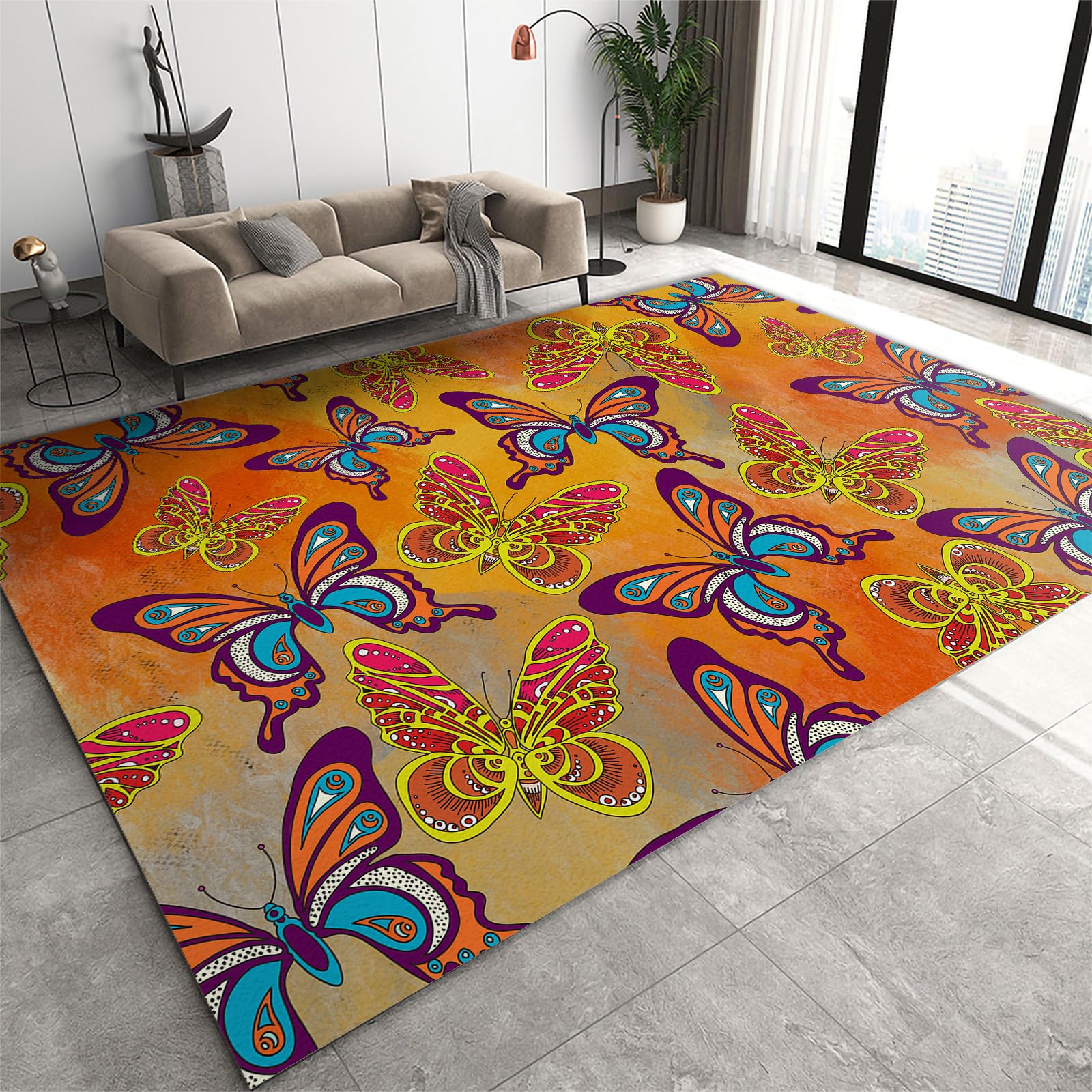 FIEMAR Area Rug 180x240cm Modern Rugs for Living Room, Brown Orange Vintage Art Bedroom Rugs, Indoor Door Mat Washable Non Slip Low Pile Kid and Pet-Friendly Easy Care for High-Traffic Study Room