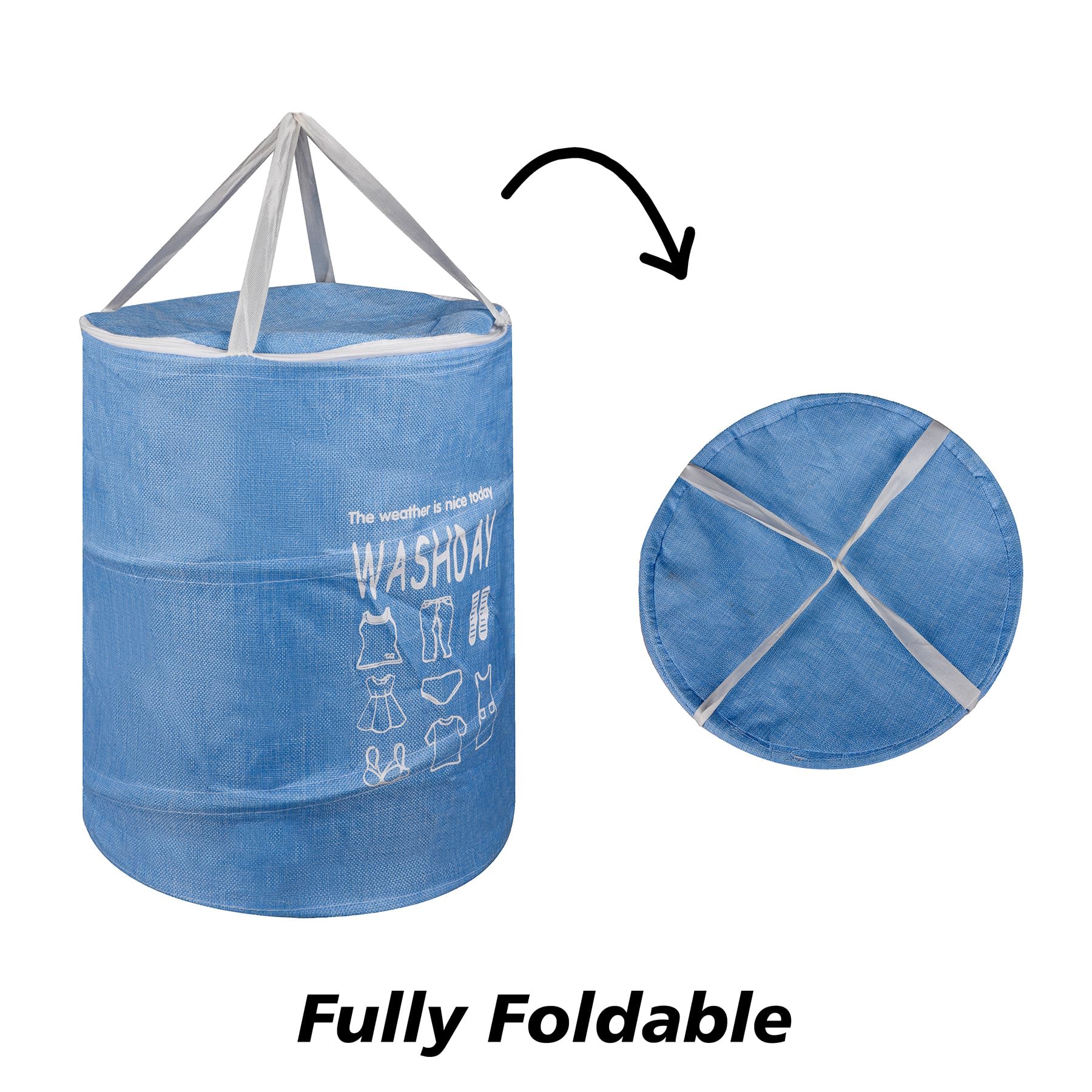 Kuber Industries Wäschekorb | Runder Faltbarer Wäschekorb | Jute Aufbewahrungstasche mit Knopfgriffen | Kleiderkorb für Zuhause | Spielzeug Aufbewahrungskorb | 45 Liter | 2 Stück | Blau