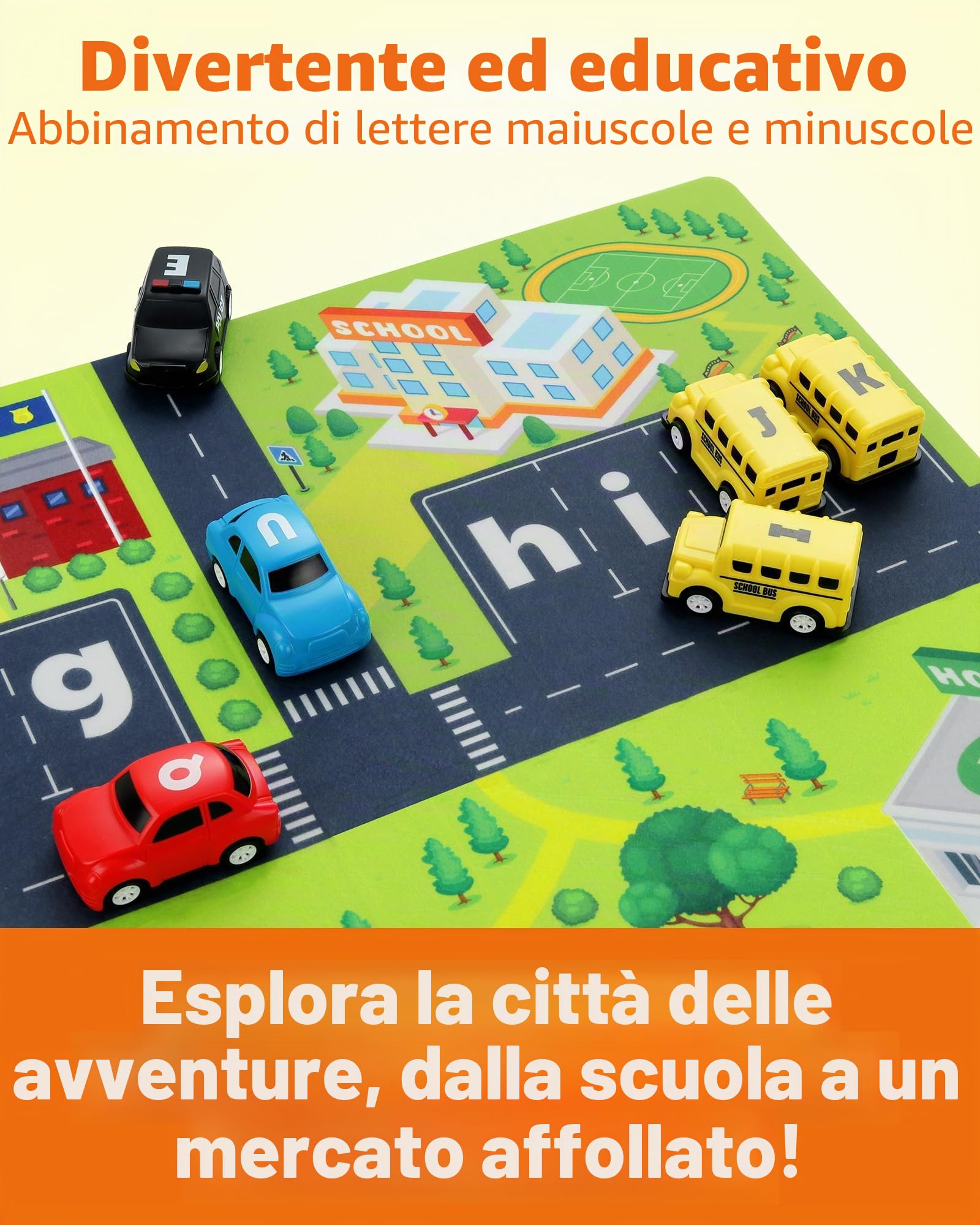 Coogam Labirinto dell'alfabeto, 26 pezzi, auto con tappetino, lettere prescolari, gioco di corrispondenza, giocattolo educativo Montessori per 3-5 anni