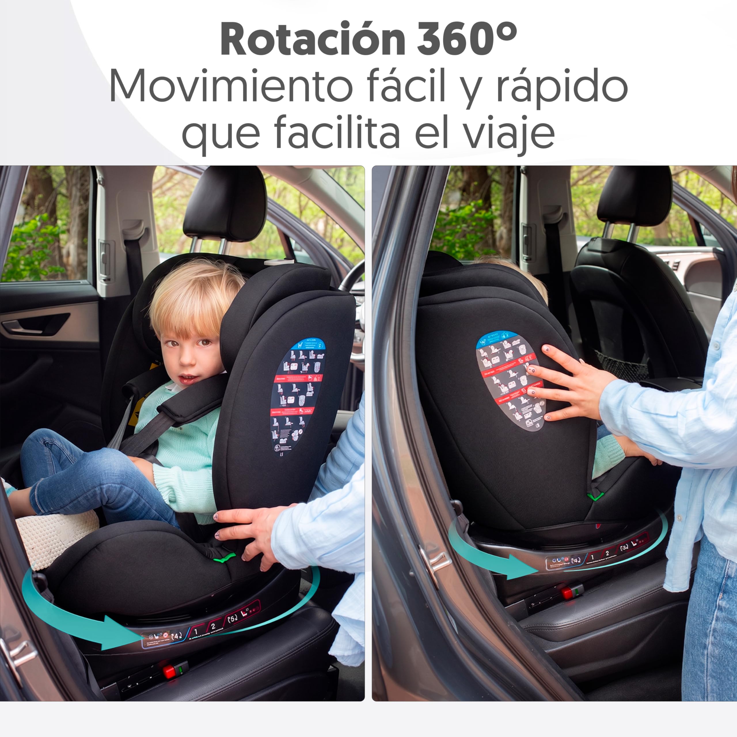 Interbaby Silla Coche Bebé Sella i-Size ISOFIX 360° Grupo 0+1+2+3 (Negro) | Silla auto giratoria 360 reclinable 40-150 cm, reductor recién nacido, protección lateral SIP, reposacabezas regulable