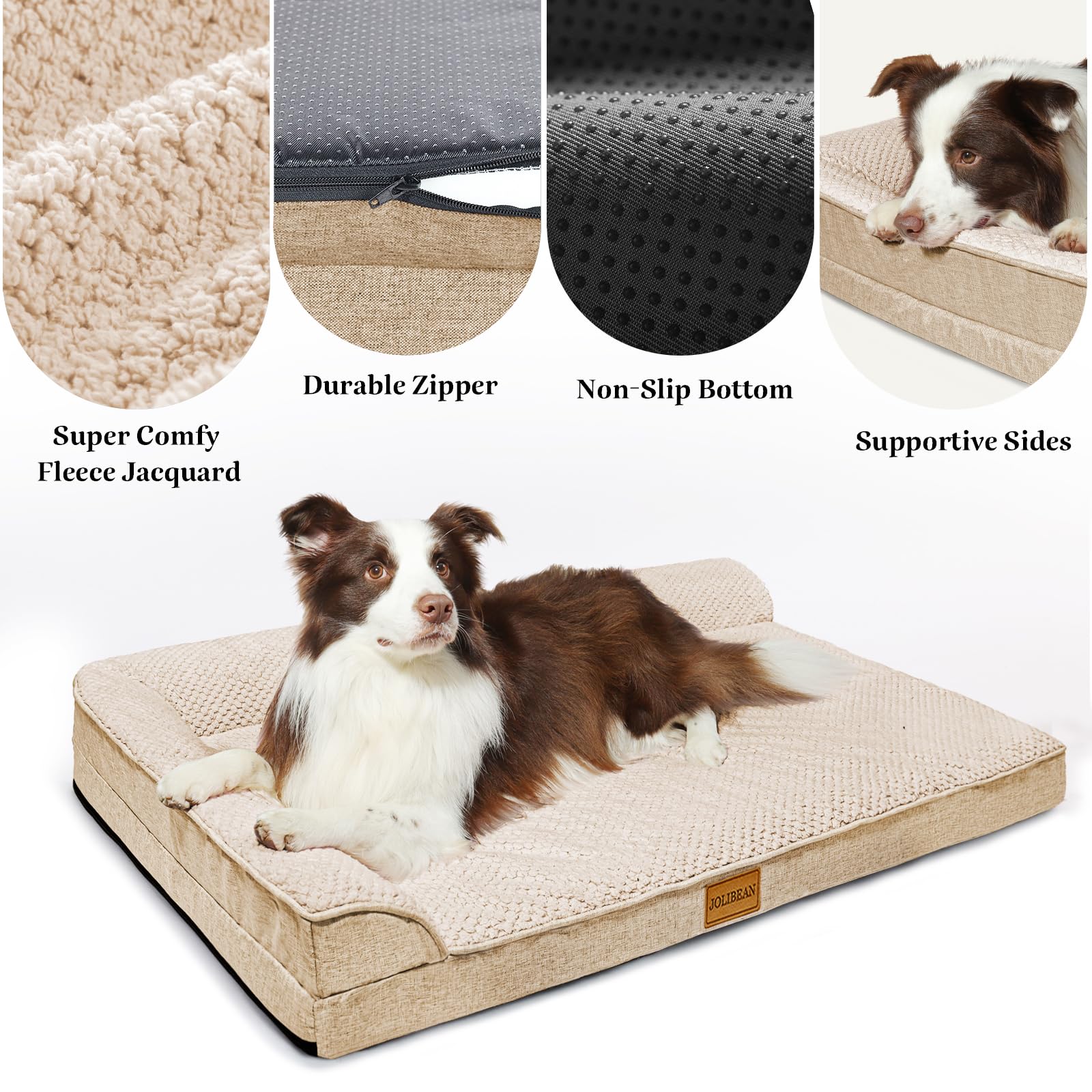 Cama Perro Jacquard Grande Ortopédica, Colchoneta Perro con Espuma De Caja De Huevos de L, Sofá Perro con Impermeable Lavable Desenfundable, 106x28cm, Blanco Marfil