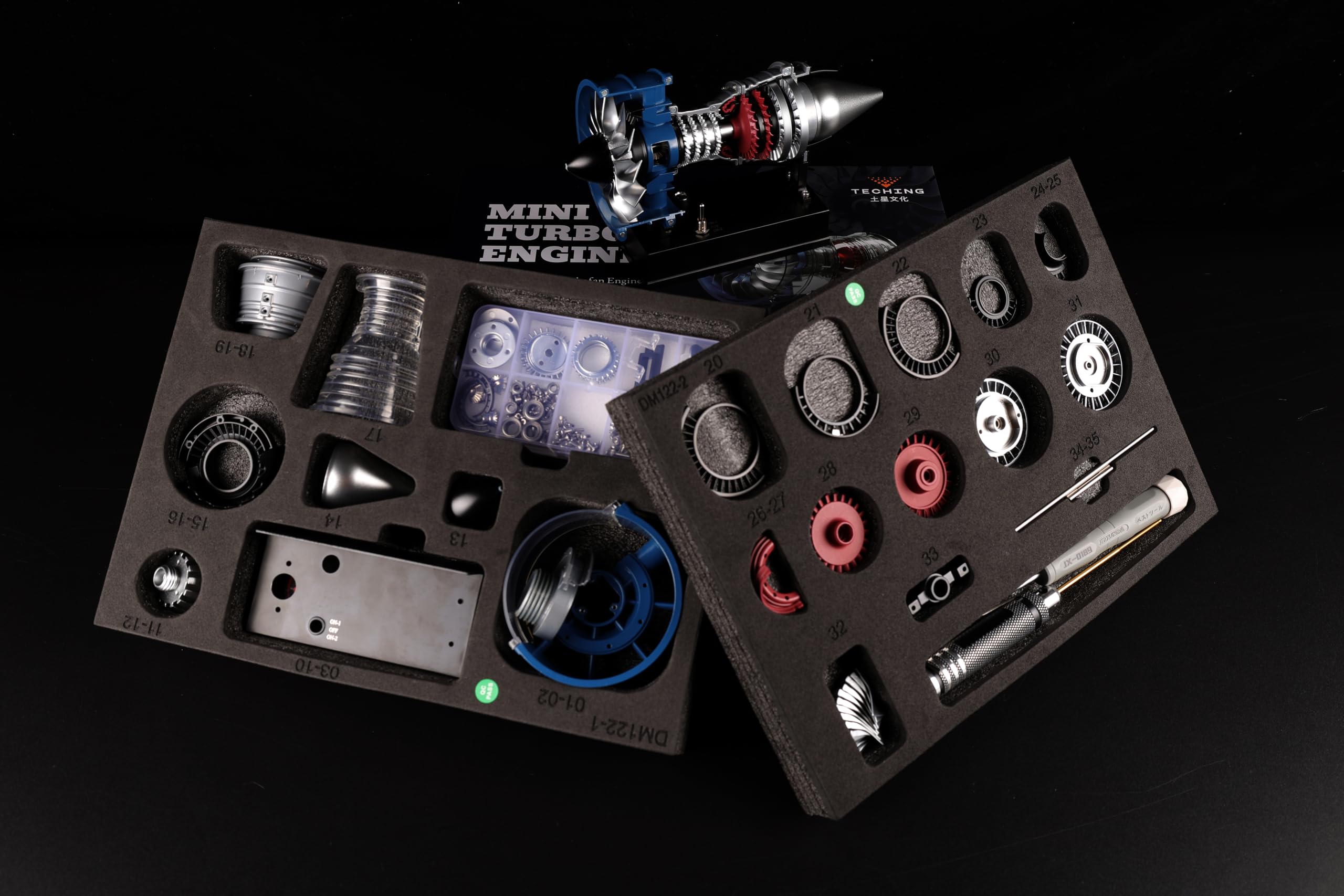DM122 -Mini Kit di modellino in metallo Turbofan che funziona, oltre 170 parti, scala 1:14, modello di motore a reazione interamente in metallo con copertura trasparente semi-sezionale