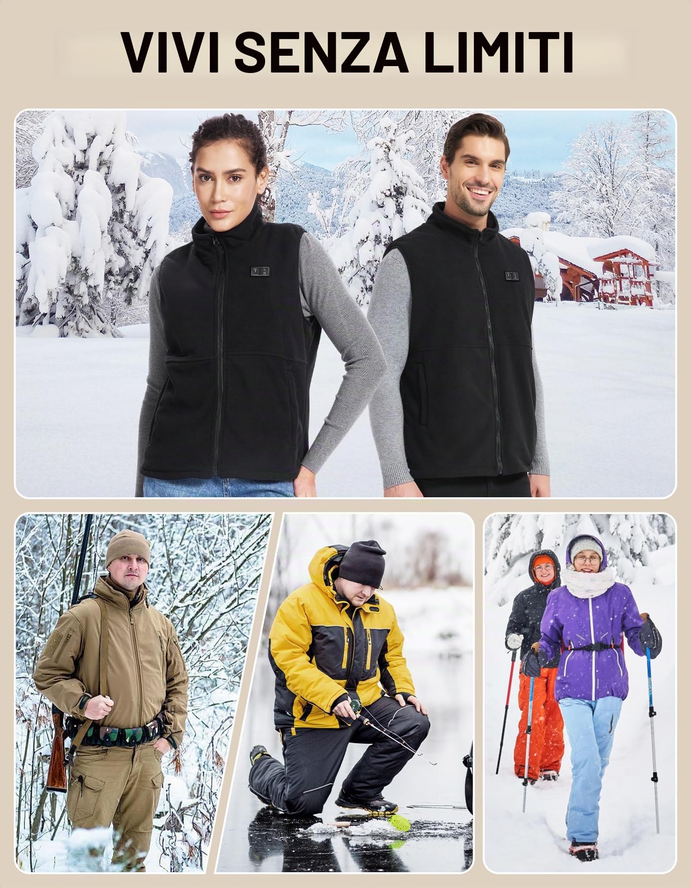 Loowoko gilet riscaldato uomo donne pile (senza batterie), giubbotto termico riscaldato leggero, 3 livelli+6 zone di riscaldamento, Per il lavoro all'aperto, la moto, passeggiate e uscite
