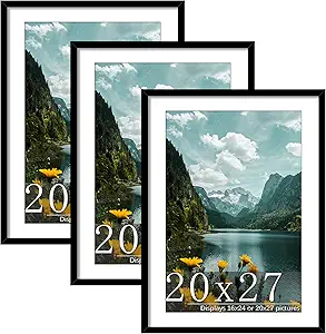 Picrit 20x27 Picture Frame 3 Pack, Black Puzzle Frame, Display Poster 16 x 24 with Mat or 20 x 27 without Mat for Horizontal or Vertical Wall Mounting