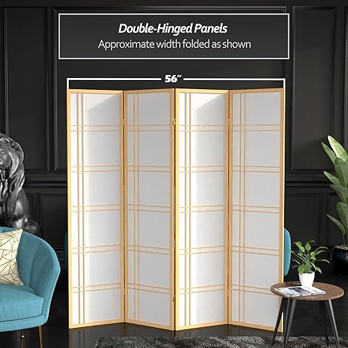Miniatura 5 de Oriental Furniture - Pantalla Shoji de doble cruz de 6 pies de alto, natural, 4 paneles