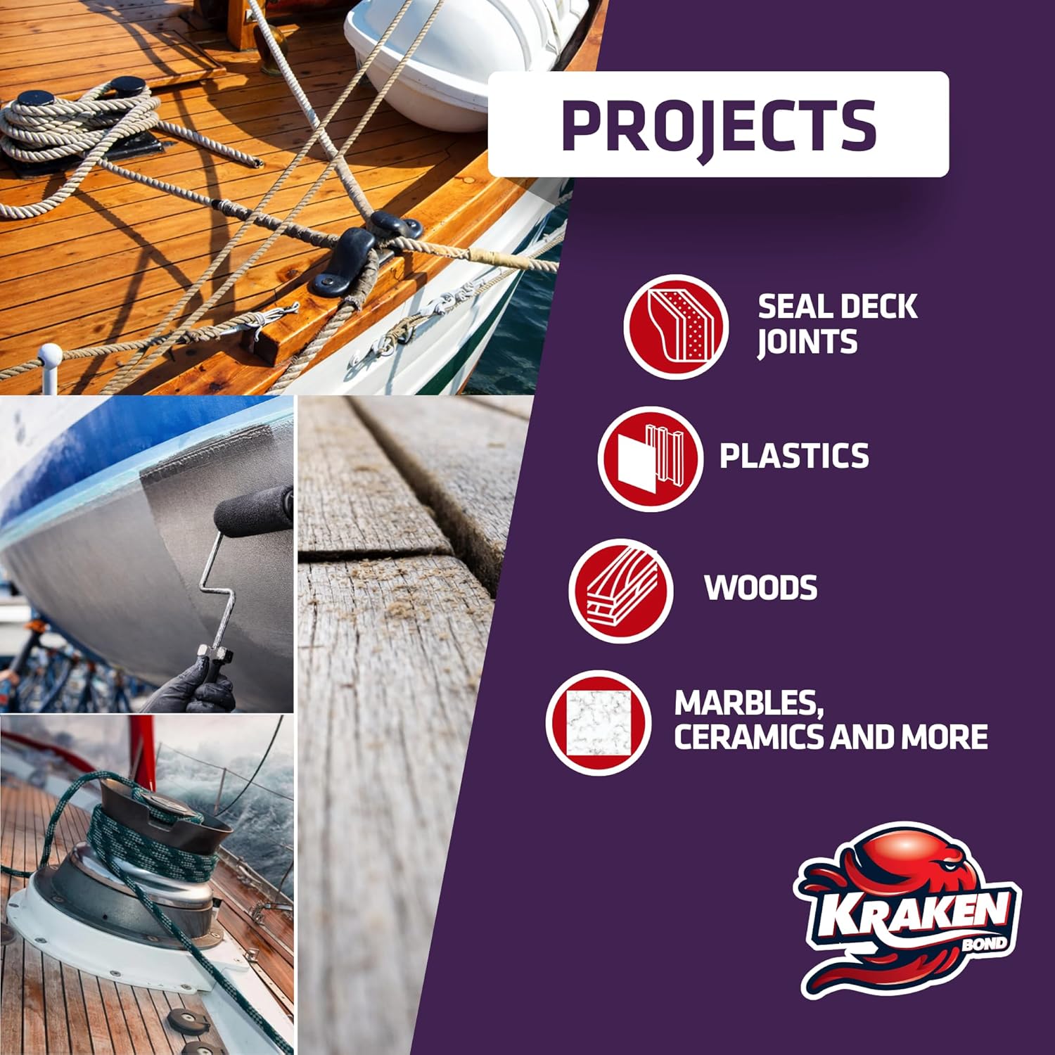 Kraken Bond Black Marine Sealant 5200 - (2x9.8 Fl. Oz) Fast Dry UV Resistant Marine Grade Caulk, Low Odor, Paintable, Waterproof for Boat Maintenance and All Weather Conditions, 2 Pack