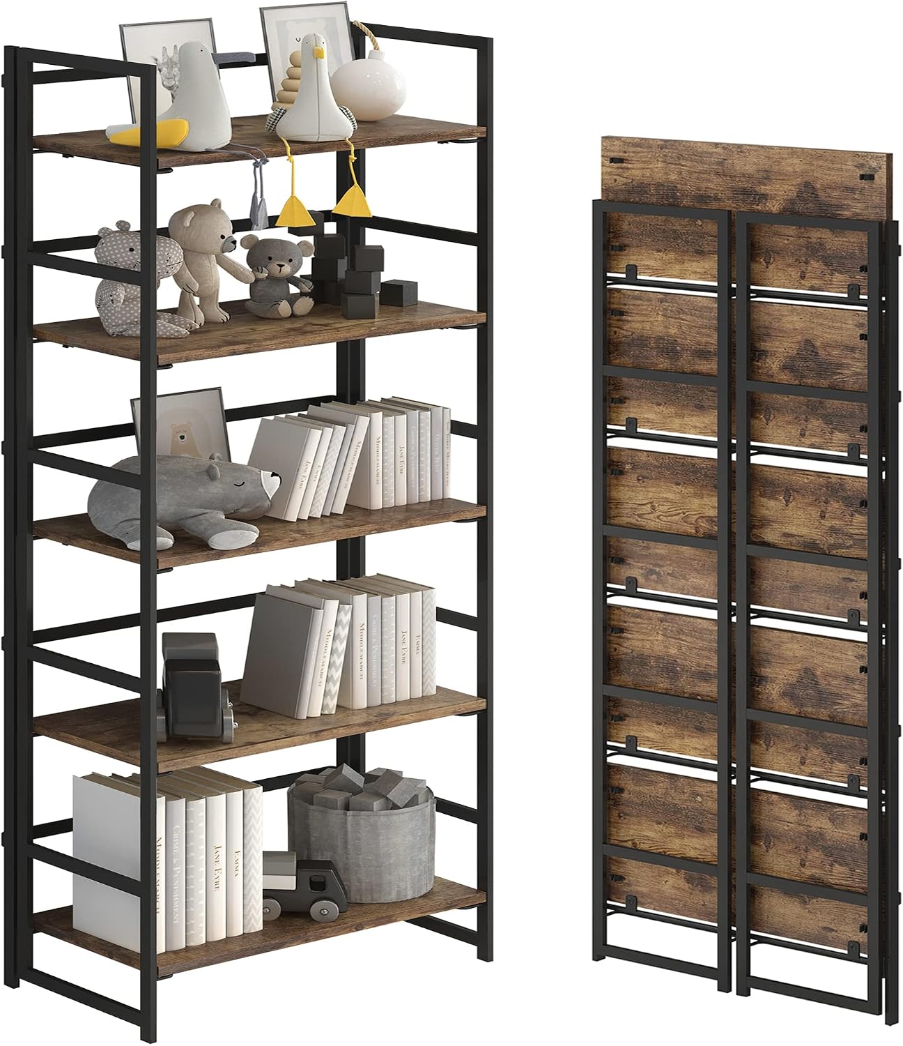 Buy Crofy No Assebly Folding Bookshelf, 4 Tier Bookcase, Preiu etal