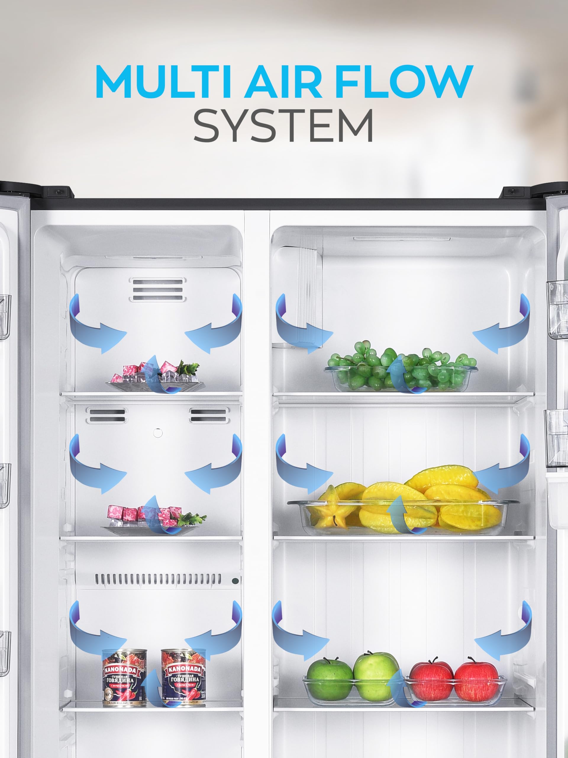 Heinrich´s Side-by-Side Kühlschrank, Kühlgefrierkombination mit 439L Mega Gesamtvolumen, NO-FROST, 151L Gefriervolumen, inkl. Wasserspender, LED Beleuchtung,Touch, Multi-Airflow-System, Schwarz-Inox