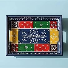 Swadeshi Blessings Wooden Tray for Serving- Handcrafted & Hand-Painted for Kitchen/Table & Home Decor/Dinning/Gifts/Restaurants/Living Room/Coffee Table 30Cm (Single Tray) (Blue), Rectangular