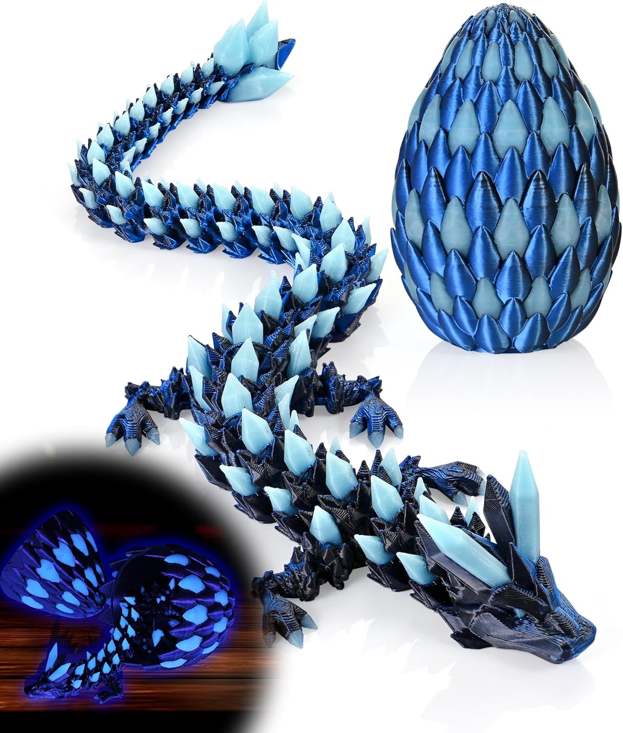 GemmiCho 3D Printed Dragon Egg Glow in The Dark, 12" 3D Printer Dragon Toys for Kids, 3D Dragon for Stress Relief, Dragon Egg Figurines Fidget Toys for Boys Kids Teen 5-7 4-6 8-12