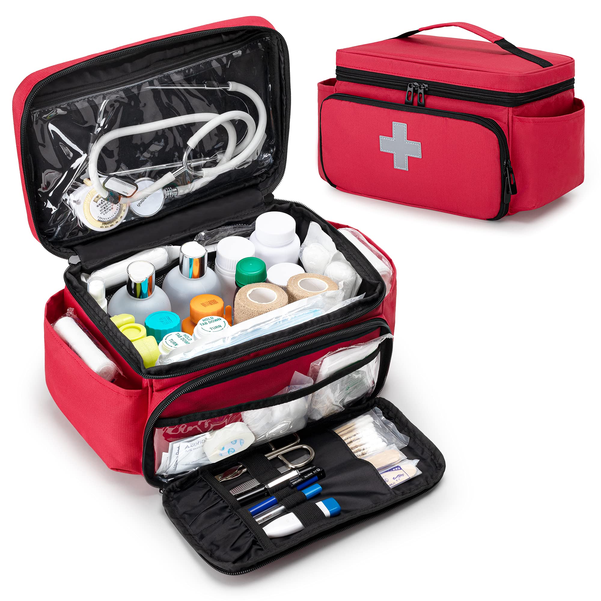CURMIO Sac Familial de Rangement pour Médicaments, Organisateur de Premiers Secours Rouge