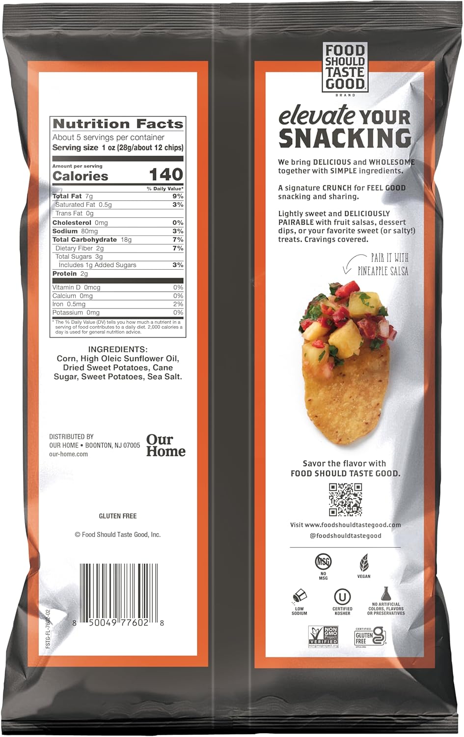 Food Should Taste Good Sweet Potato Tortilla Chips, 5.5oz Bag, Pack of 6