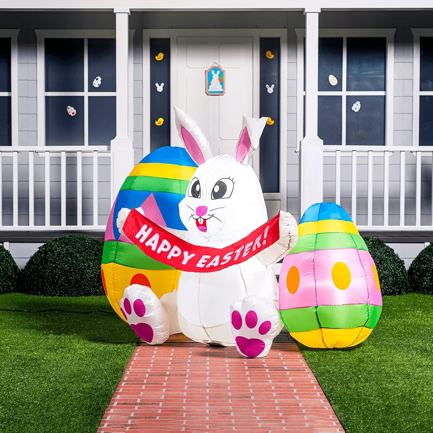 Joiedomi 6 FT Easter Inflatable Bunny & Eggs, Blow Up Easter Decoration with Build-in LED Lights for Easter Party, Indoor, Outdoor, Yard, Garden, Lawn Décor