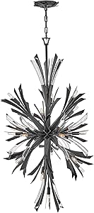 Fredrick Ramond Vida FR40907BGR Medium Orb Chandelier - Elongated Vertical Shape, Detailed Canopy, Adjustable Height, Modern Sculpted Burst Design, Clear Crystal Accents - in Brushed Graphite