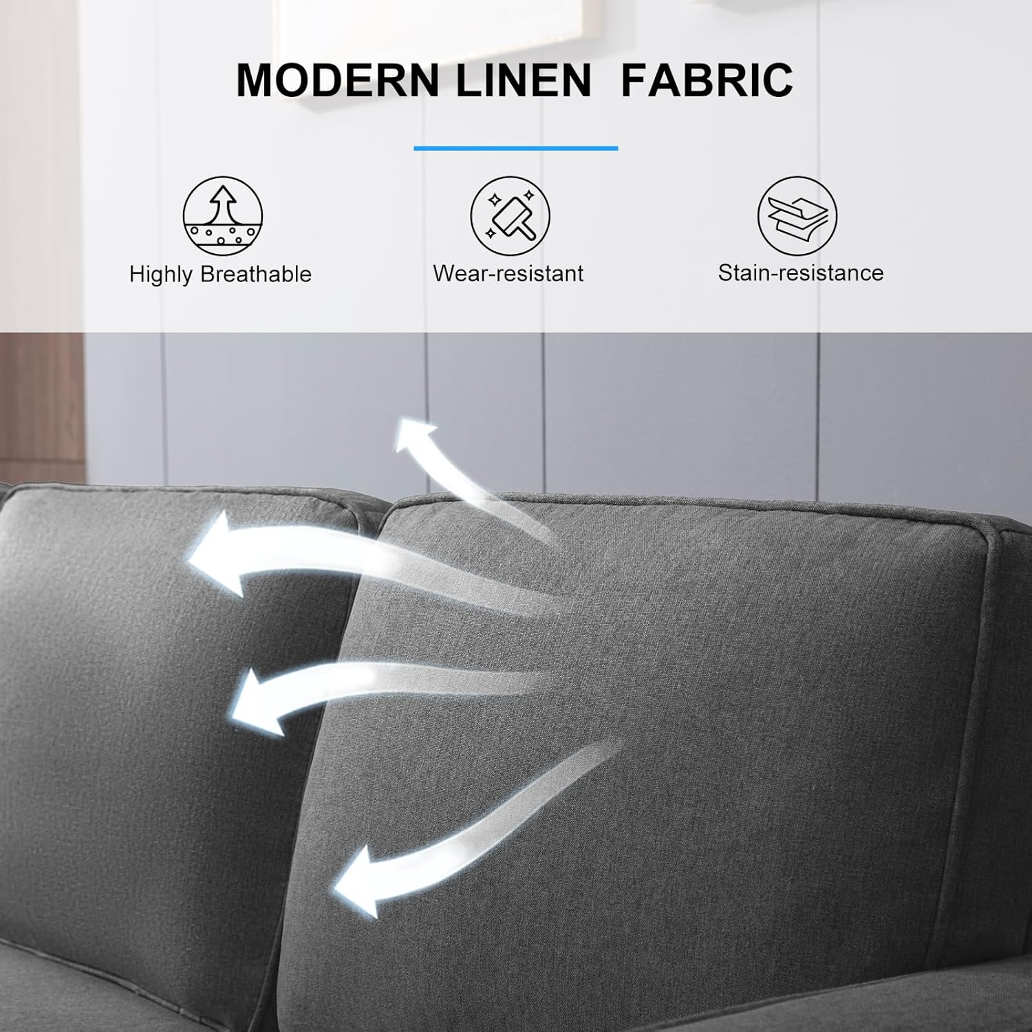 PUREMIND 3 Piece Living Room Couch Set, Modern Linen L Shaped Sofa and Loveseat and Chair Set with Storage Ottoman and Side Pocket, Sectional Couches for Living Room
