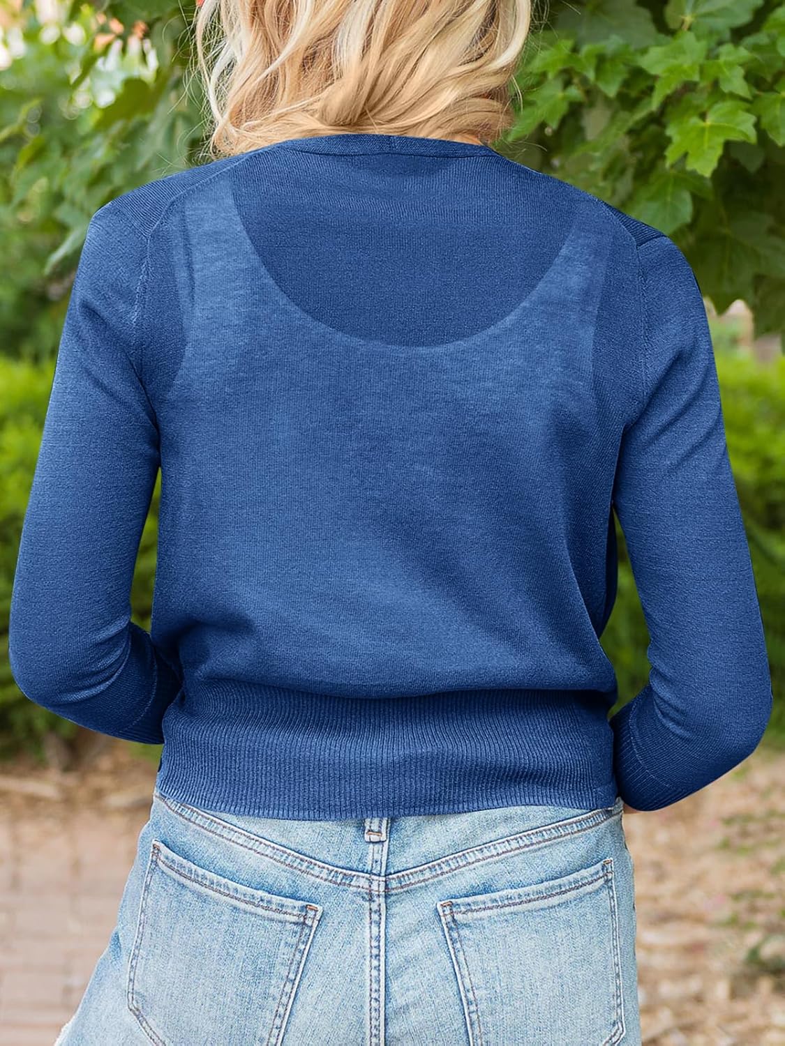 Langwyqu Womens Sheer Tie Knot Bolero Cardigan Summer Long Sleeve Lightweight Open Front Cover Up Crop Tops - Image 3