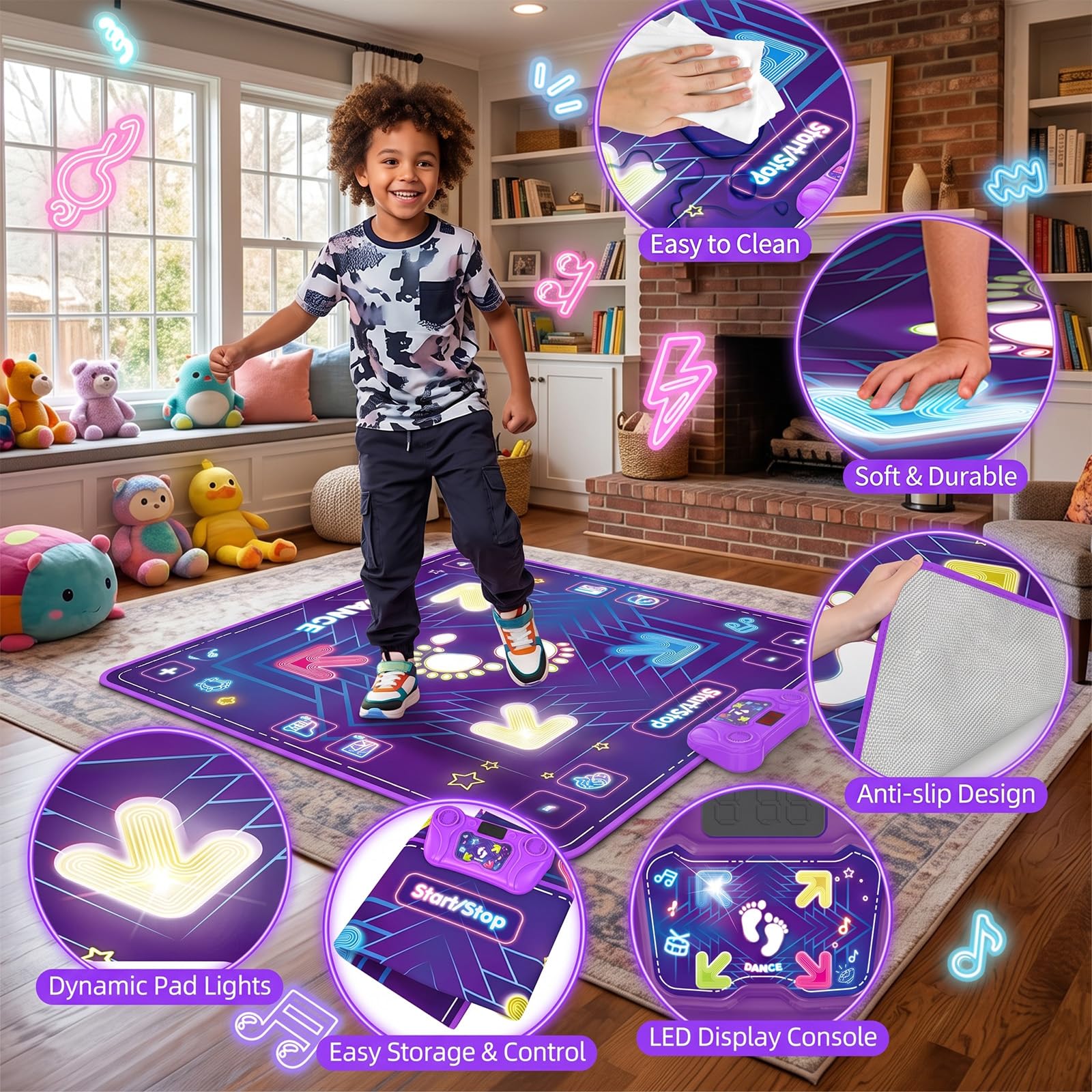 Tappeto da ballo per bambini 3-12 anni, Bluetooth, con 4 pulsanti luminosi