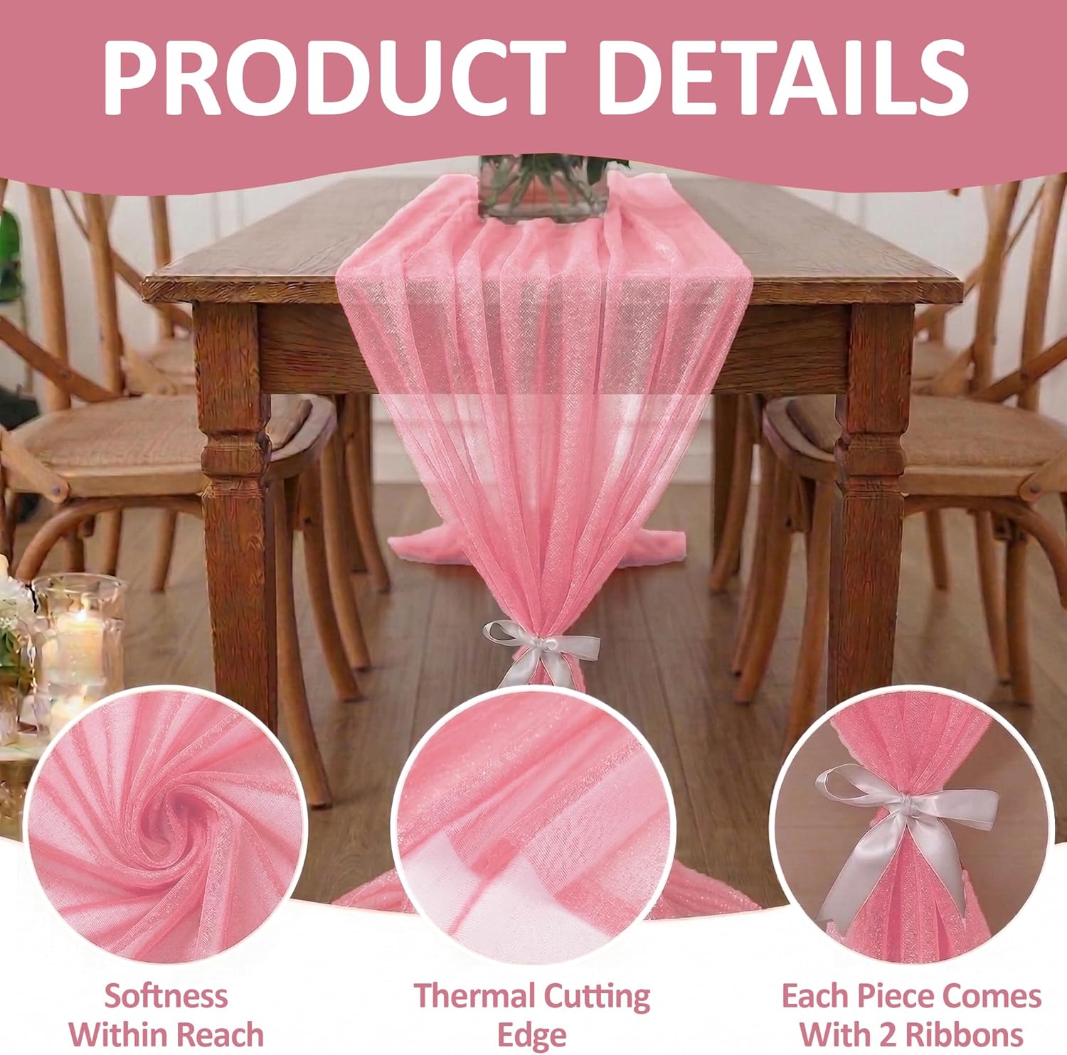 MDS 12 Pack 10ft Chiffon Table Runner 29 x120 Inches Sheer Wedding Runner Romantic Rustic Table Runner for Wedding Decorations, Birthday Parties, Bridal Shower Party Arch Decor - Coral