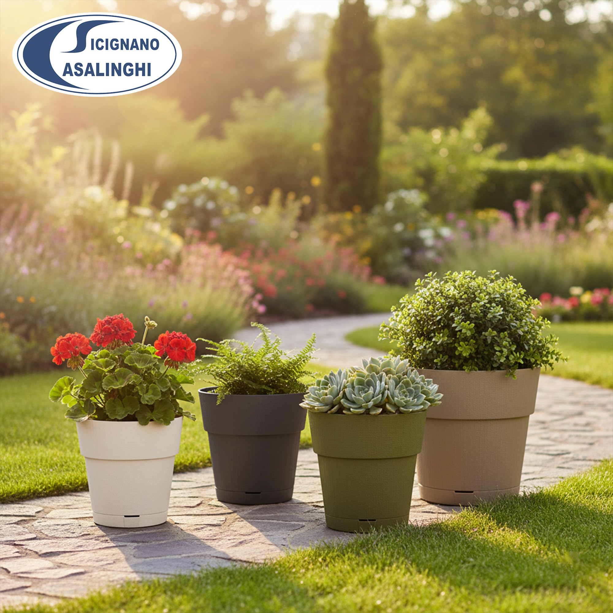 Sicignano Vaso da Giardino in Plastica Riciclata, Modello Ethica Set Completo con Terriccio, Perfetto per Interni ed Esterni, Made in Italy (Tortora, Ø 30 cm, 3 Vasi)