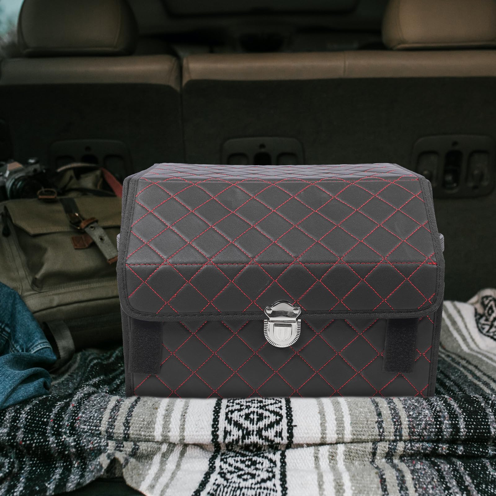 DOITOOL Organizador de Maletero de Coche Plegable Negro Cuero Suv