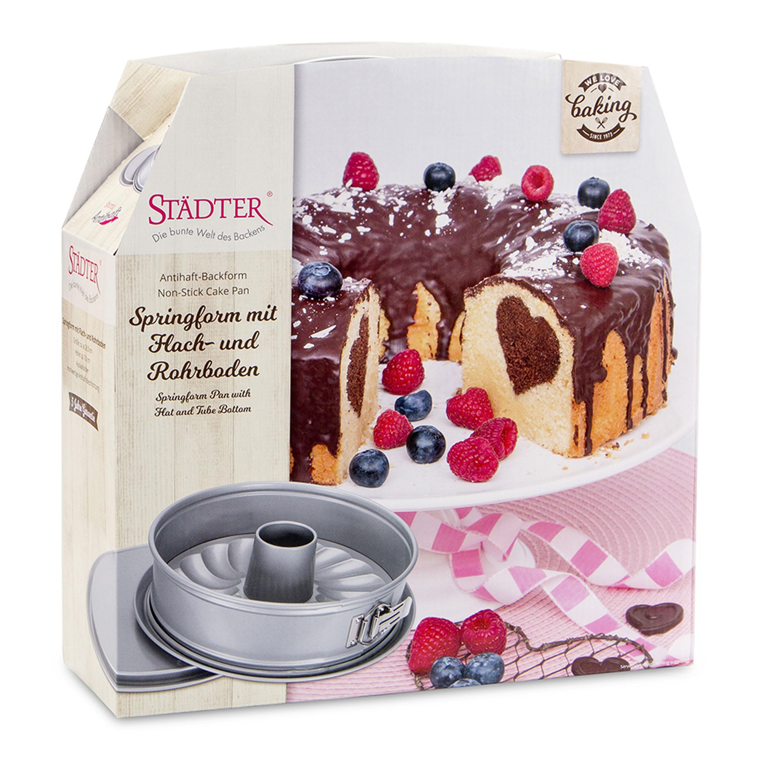 Städter Springform we love baking, Ø 28 cm, mit Flach- und Rohrboden, Hochwertige Antihaftbeschichtung, made without PFAS, Backform für Kuchen & Torten
