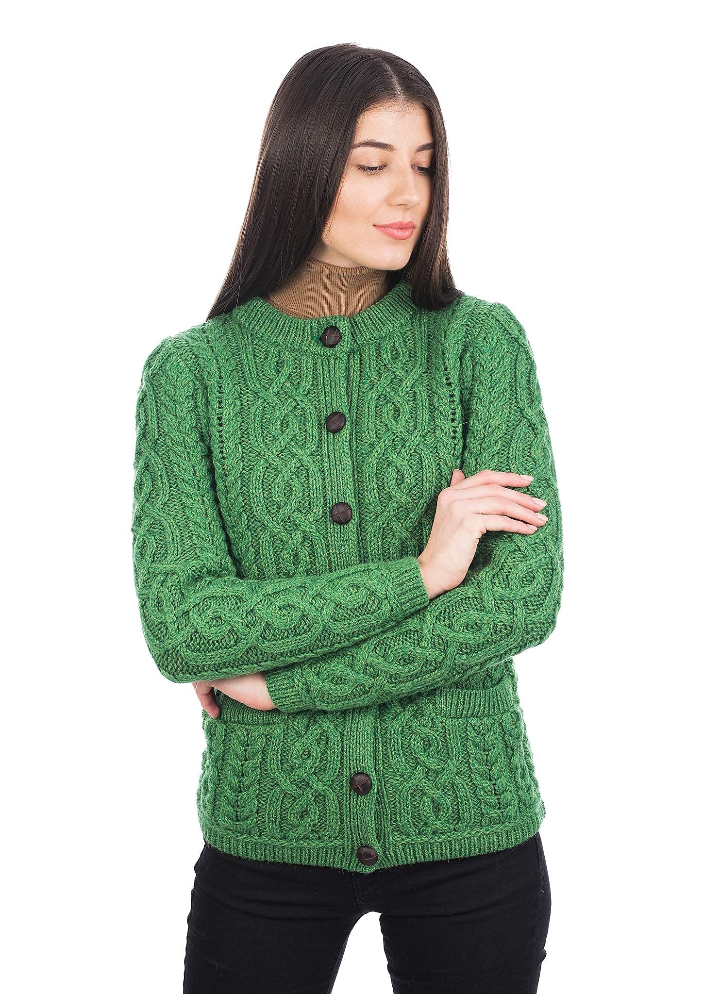 SAOL Damen Cardigan Strickjacke mit Taschen 100% Merino Wolle PulliTrikot